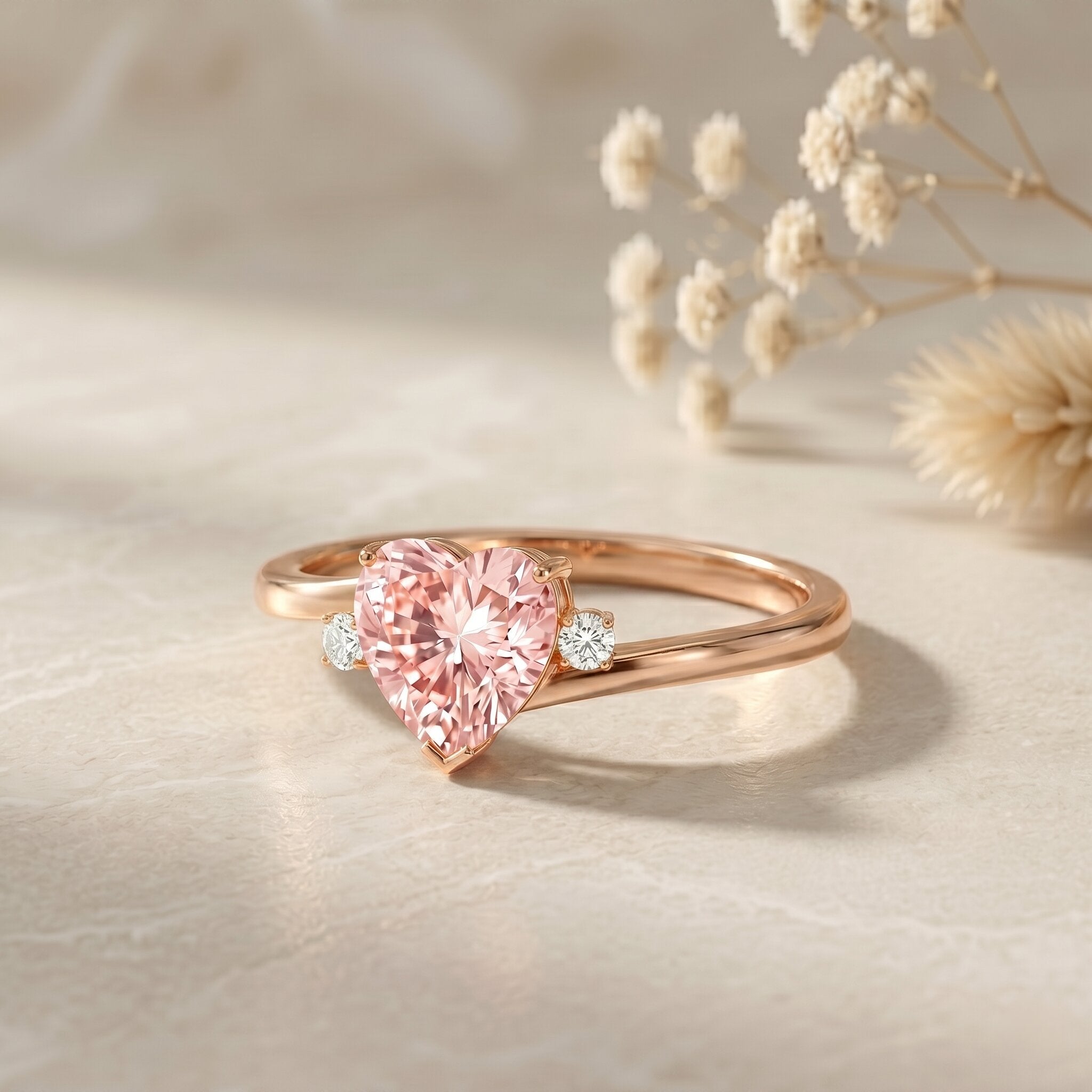 IGI Certified 1 CT Lab Grown Pink Diamond Heart Promise Ring Fancy Pink - VS1 - Rosec Jewels