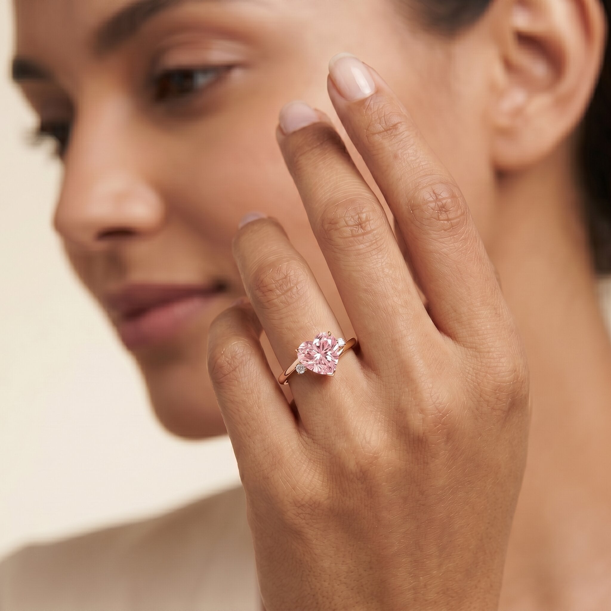 IGI Certified 1 CT Lab Grown Pink Diamond Heart Promise Ring Fancy Pink - VS1 - Rosec Jewels