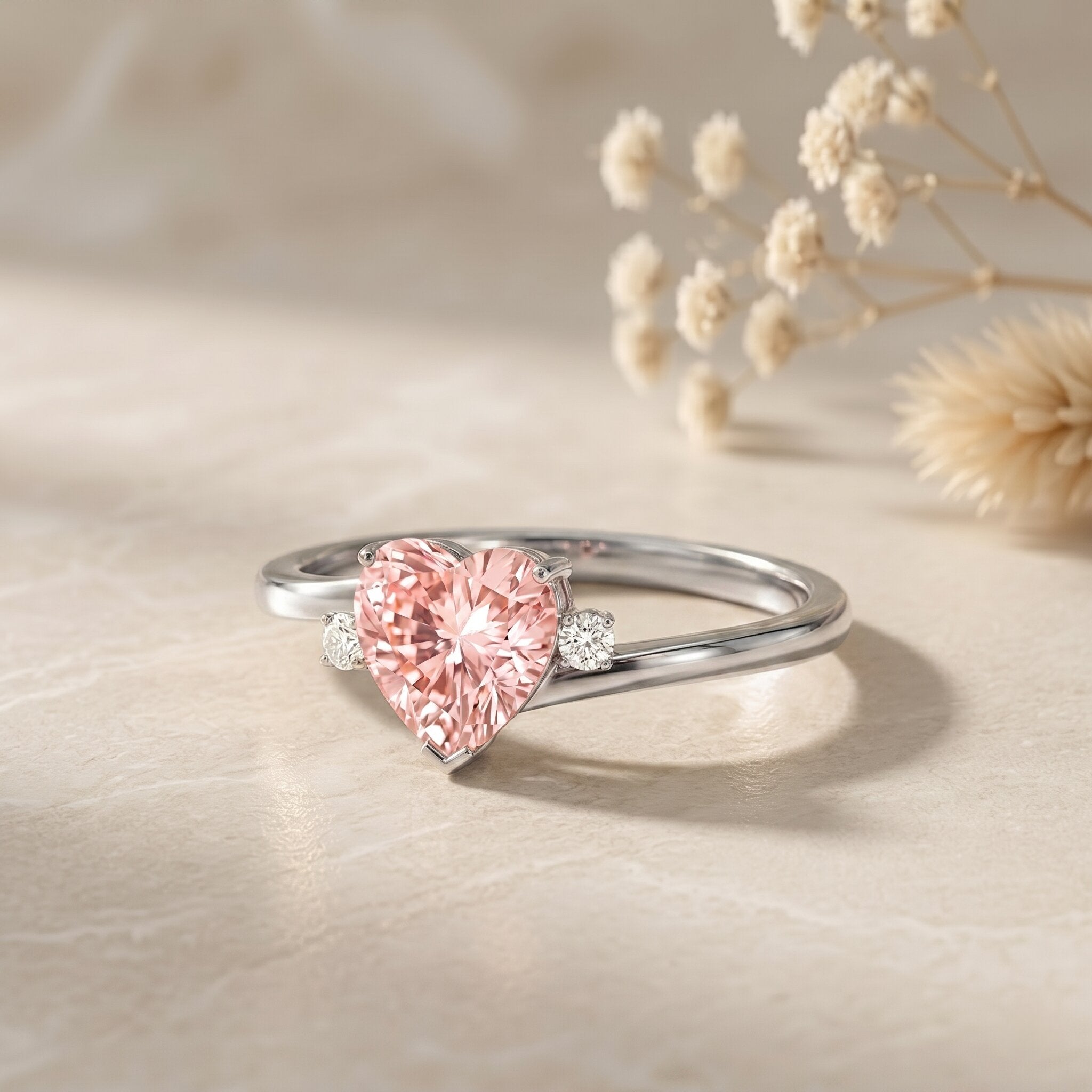 IGI Certified 1 CT Lab Grown Pink Diamond Heart Promise Ring Fancy Pink - VS1 - Rosec Jewels