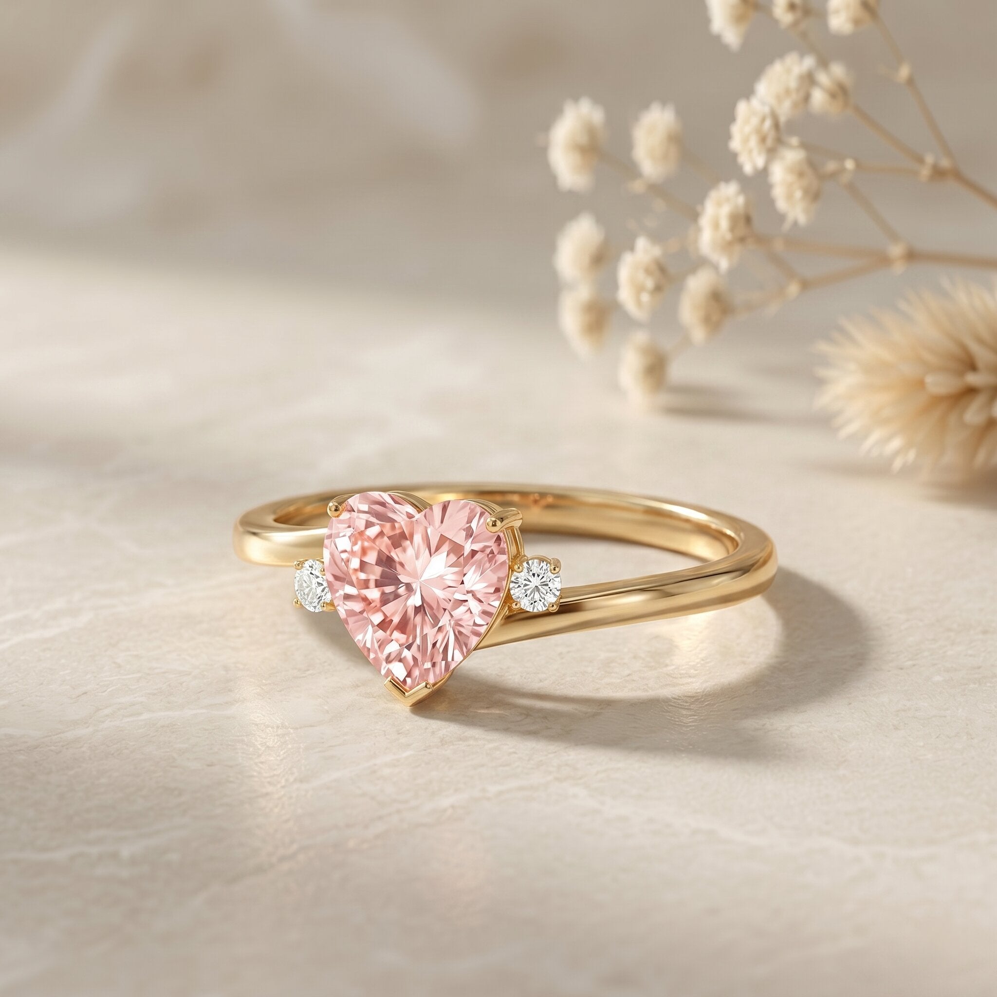IGI Certified 1 CT Lab Grown Pink Diamond Heart Promise Ring Fancy Pink - VS1 - Rosec Jewels