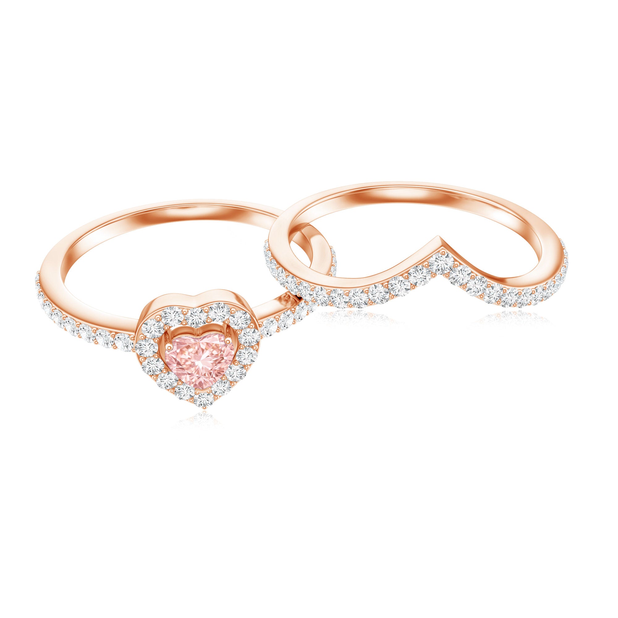 Heart Shape Lab Grown Pink and White Diamond Wedding Ring Set with IGI Certificate Fancy Pink - VS1 - Rosec Jewels