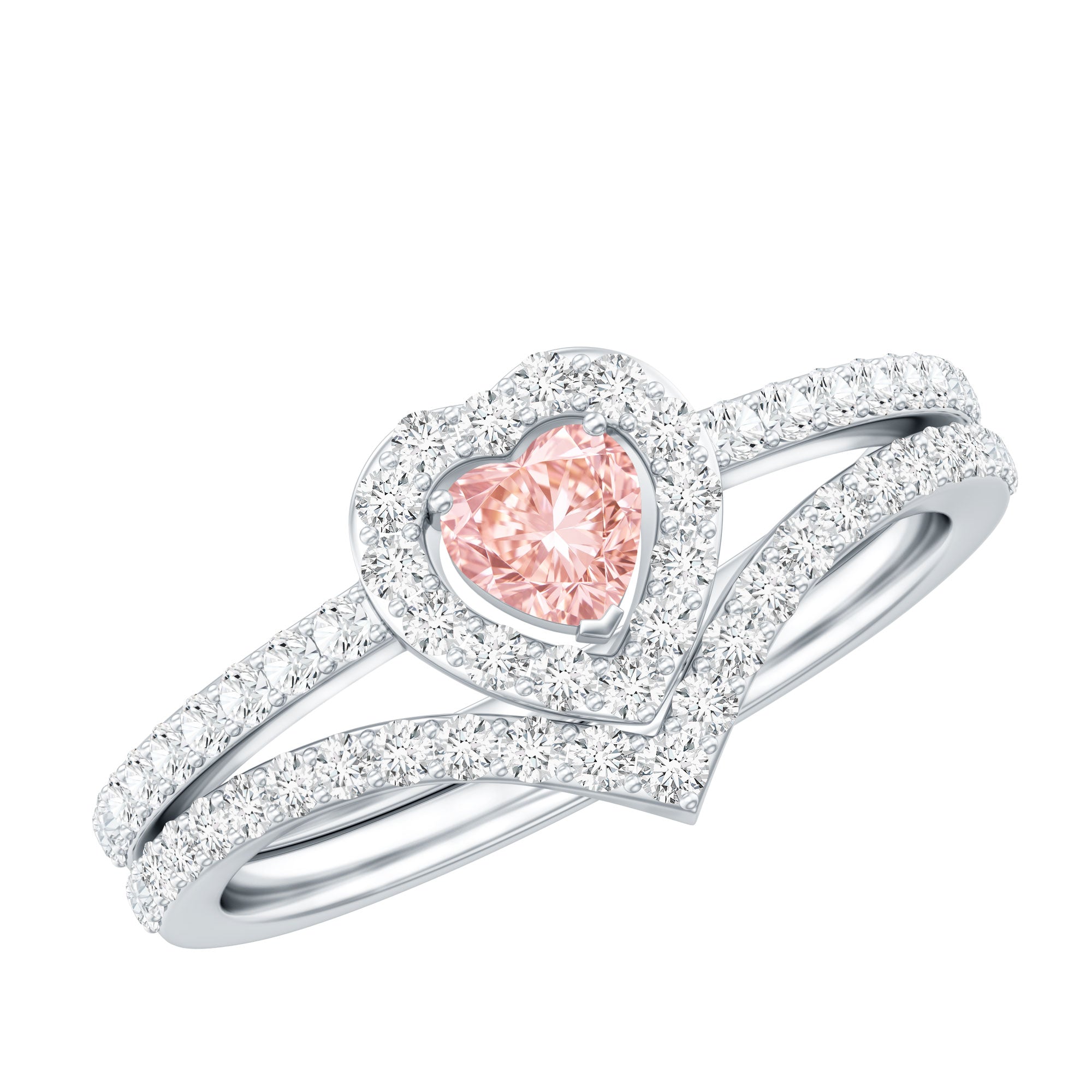 Heart Shape Lab Grown Pink and White Diamond Wedding Ring Set with IGI Certificate E-VS1 - Rosec Jewels