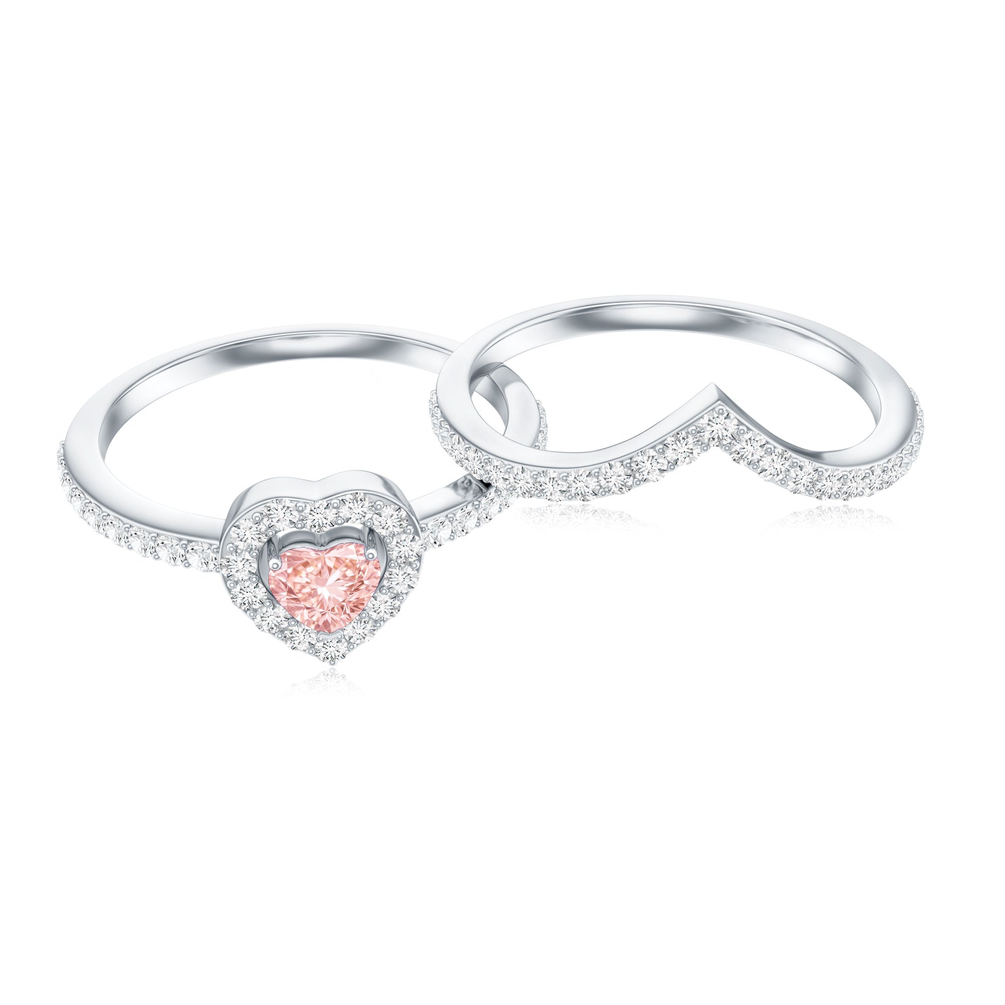 Heart Shape Lab Grown Pink and White Diamond Wedding Ring Set with IGI Certificate E-VS1 - Rosec Jewels
