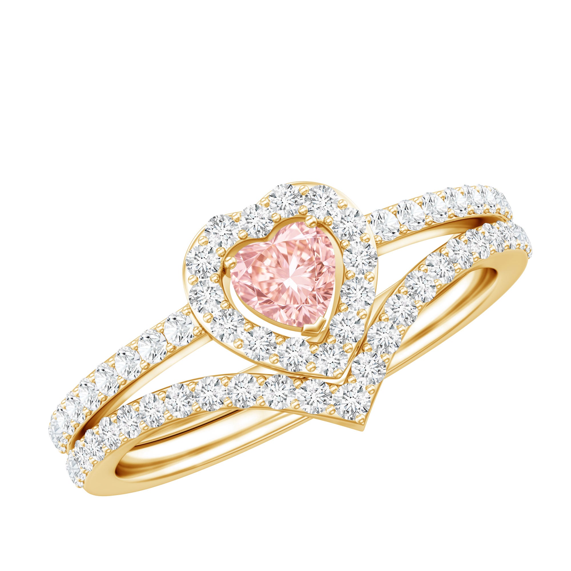 Heart Shape Lab Grown Pink and White Diamond Wedding Ring Set with IGI Certificate E-VS1 - Rosec Jewels