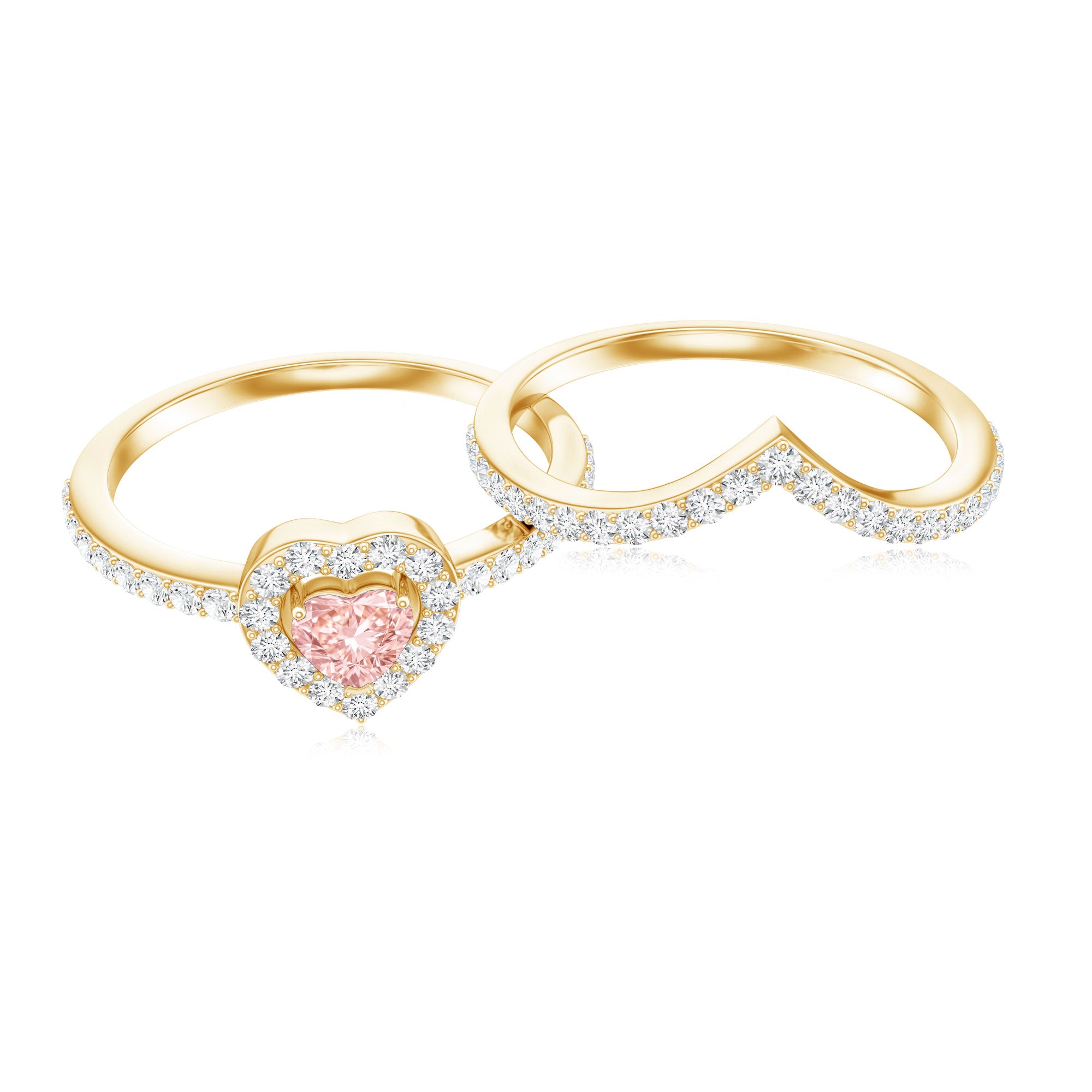 Heart Shape Lab Grown Pink and White Diamond Wedding Ring Set with IGI Certificate E-VS1 - Rosec Jewels