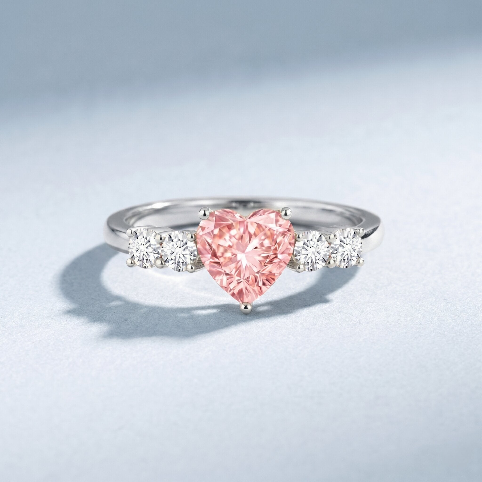 IGI Certified 1 Carat Lab Grown Pink and White Diamond Heart Promise Ring for Her Fancy Pink - VS1 - Rosec Jewels