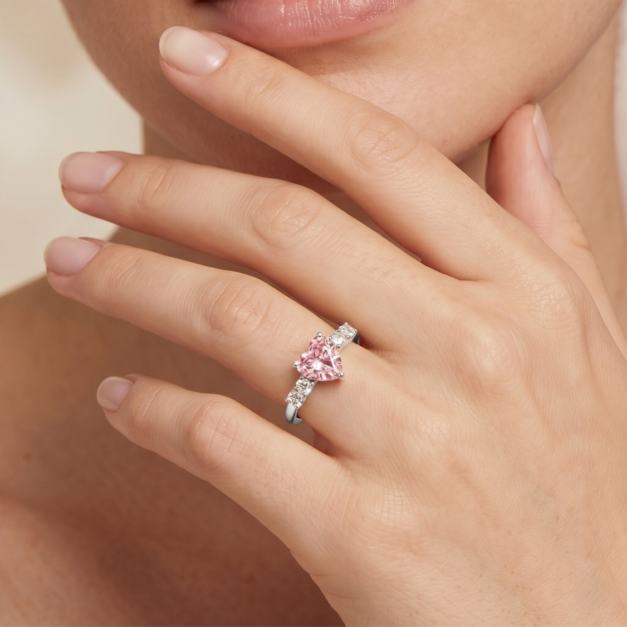 IGI Certified 1 Carat Lab Grown Pink and White Diamond Heart Promise Ring for Her Fancy Pink - VS1 - Rosec Jewels