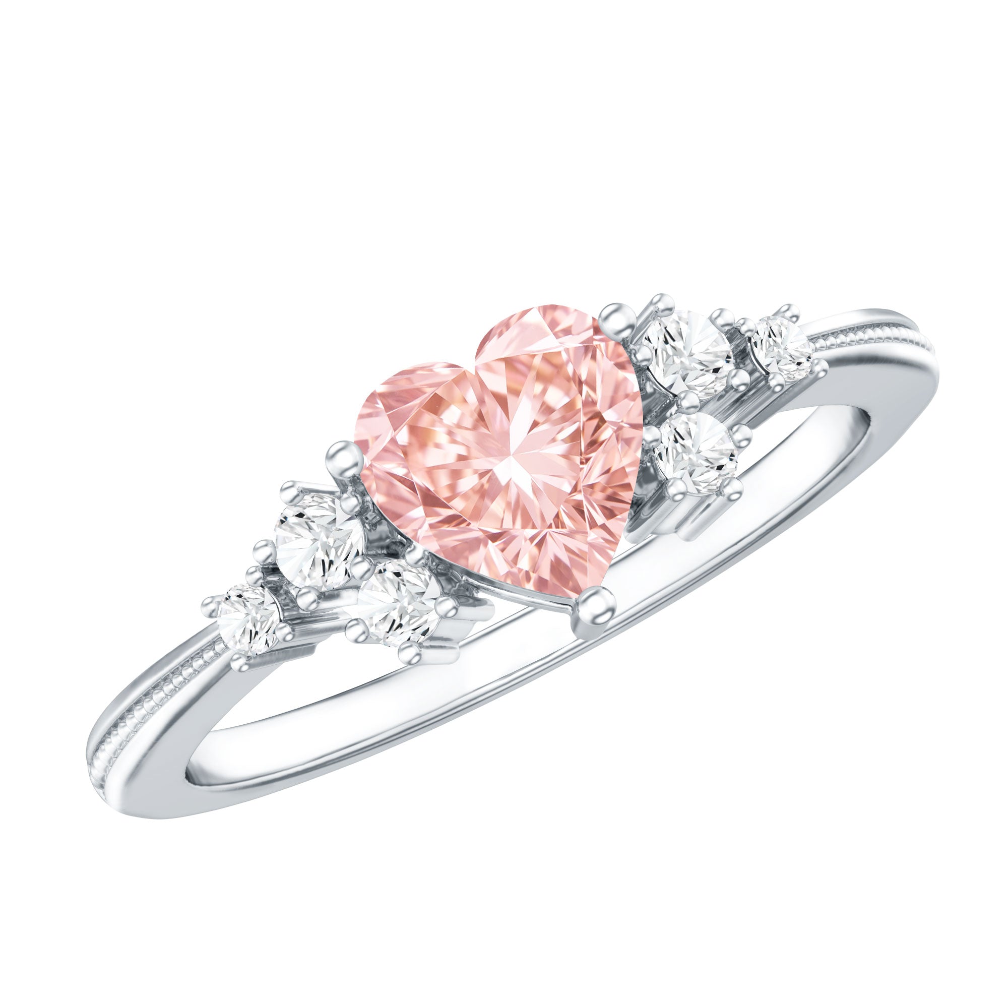 1 CT Lab Grown Pink and White Diamond Heart Engagement Ring