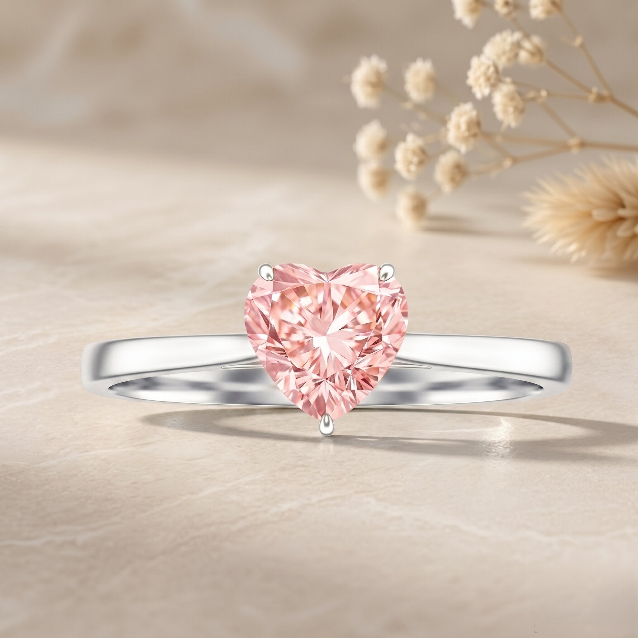 1 CT Lab Grown Pink Diamond Heart Promise Ring with IGI Certificate VVS - Rosec Jewels