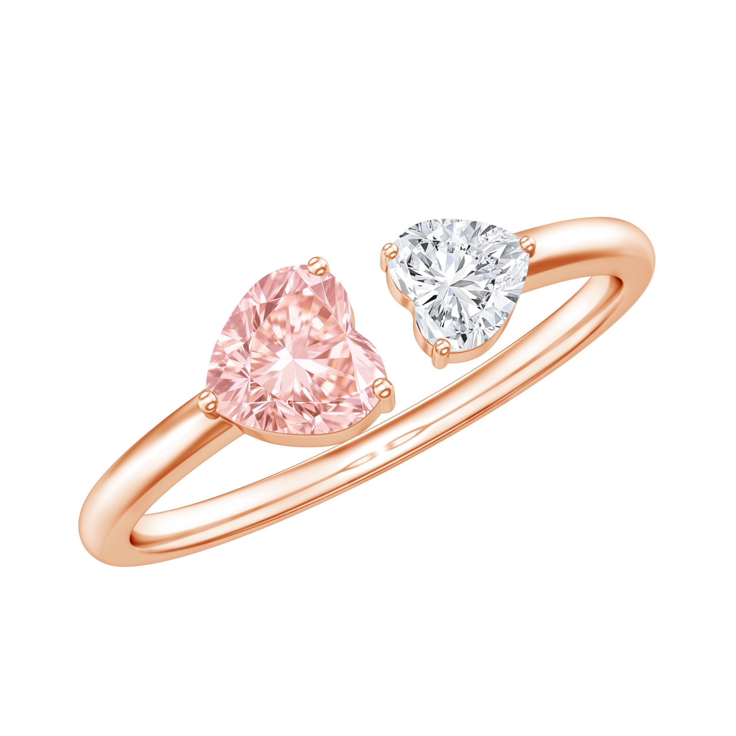 Heart Shape Lab Grown Pink White Diamond Toi Et Moi Promise Ring with IGI Certificate Fancy Pink - VS1 - Rosec Jewels