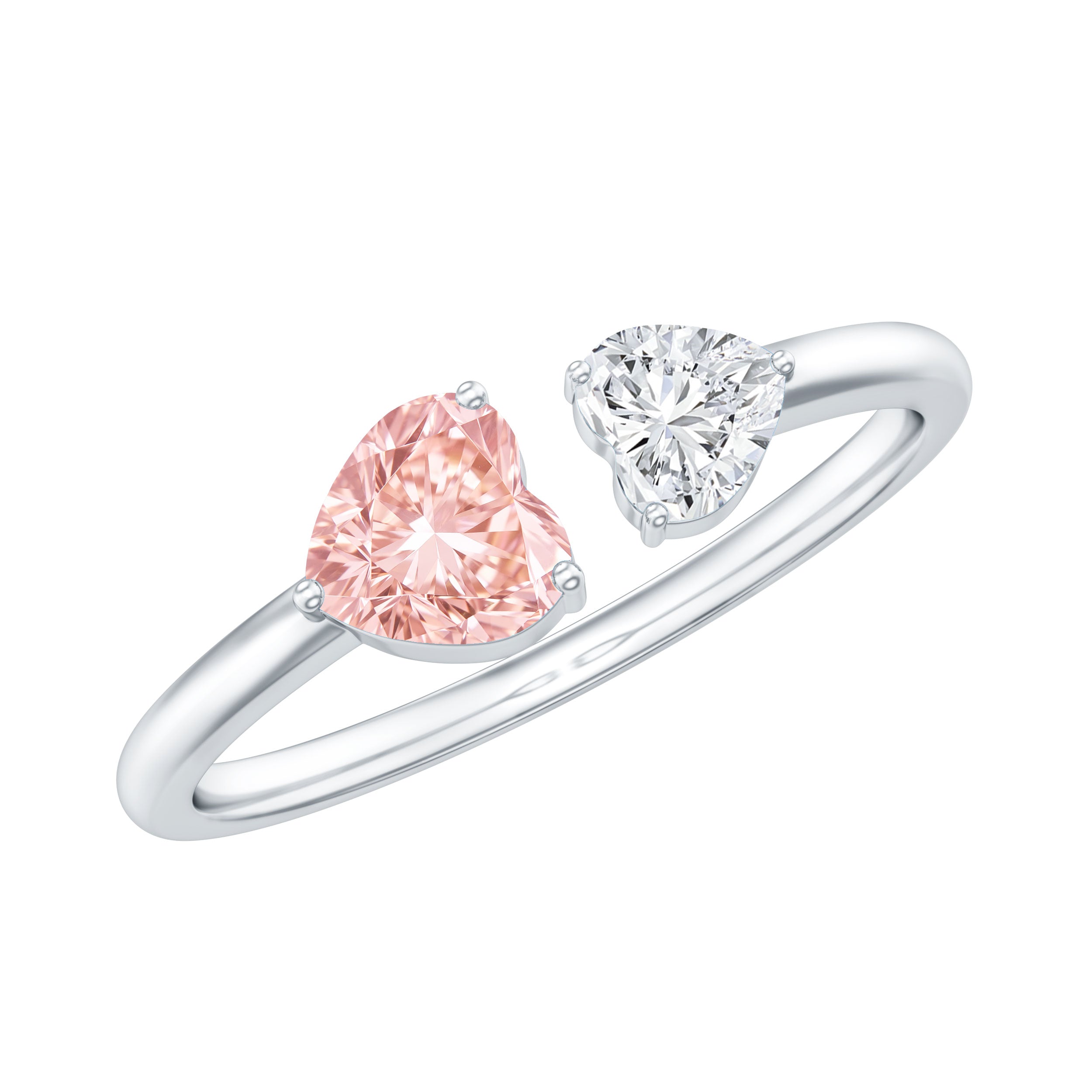 Heart Shape Lab Grown Pink White Diamond Toi Et Moi Promise Ring with IGI Certificate VVS - Rosec Jewels