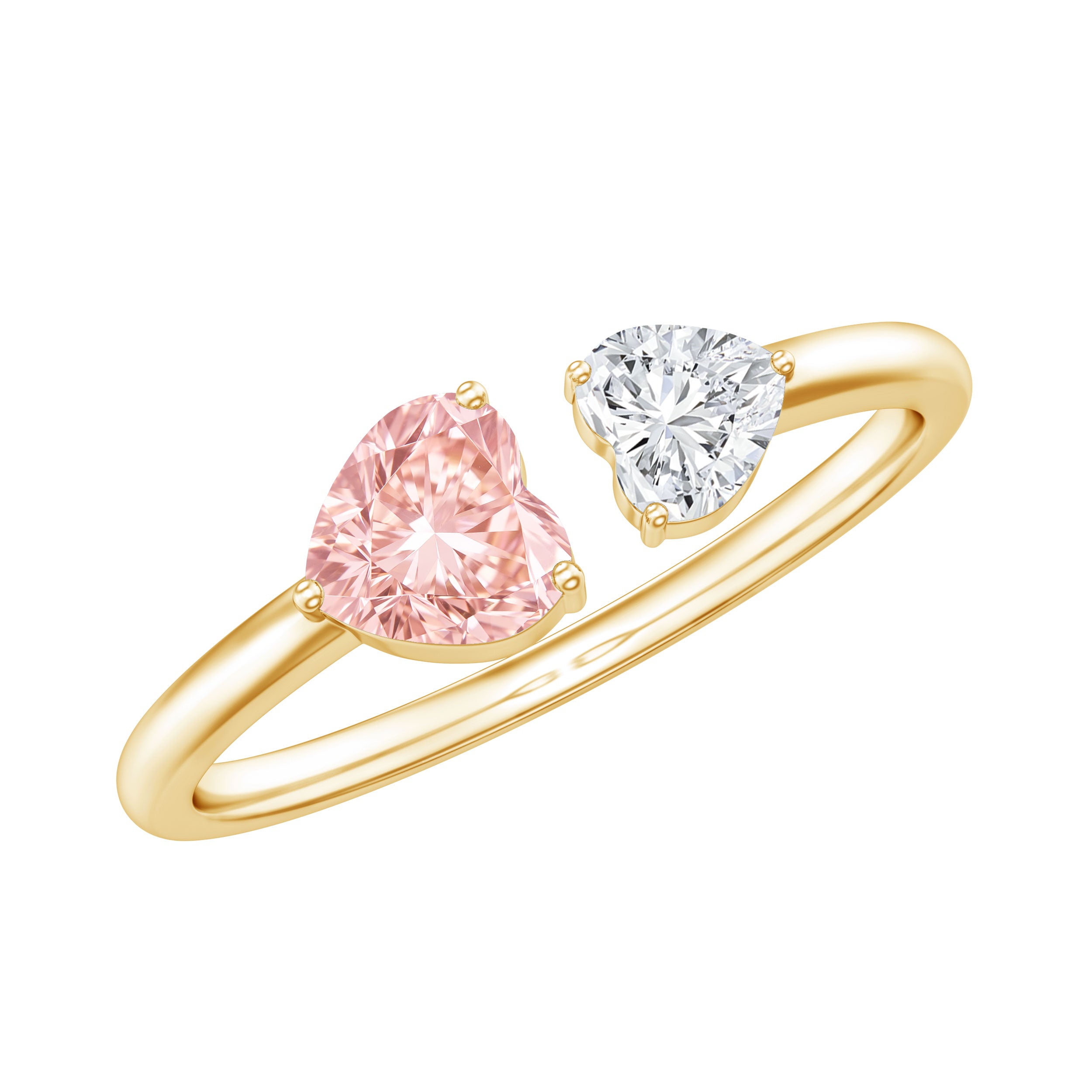 Heart Shape Lab Grown Pink White Diamond Toi Et Moi Promise Ring with IGI Certificate VVS - Rosec Jewels