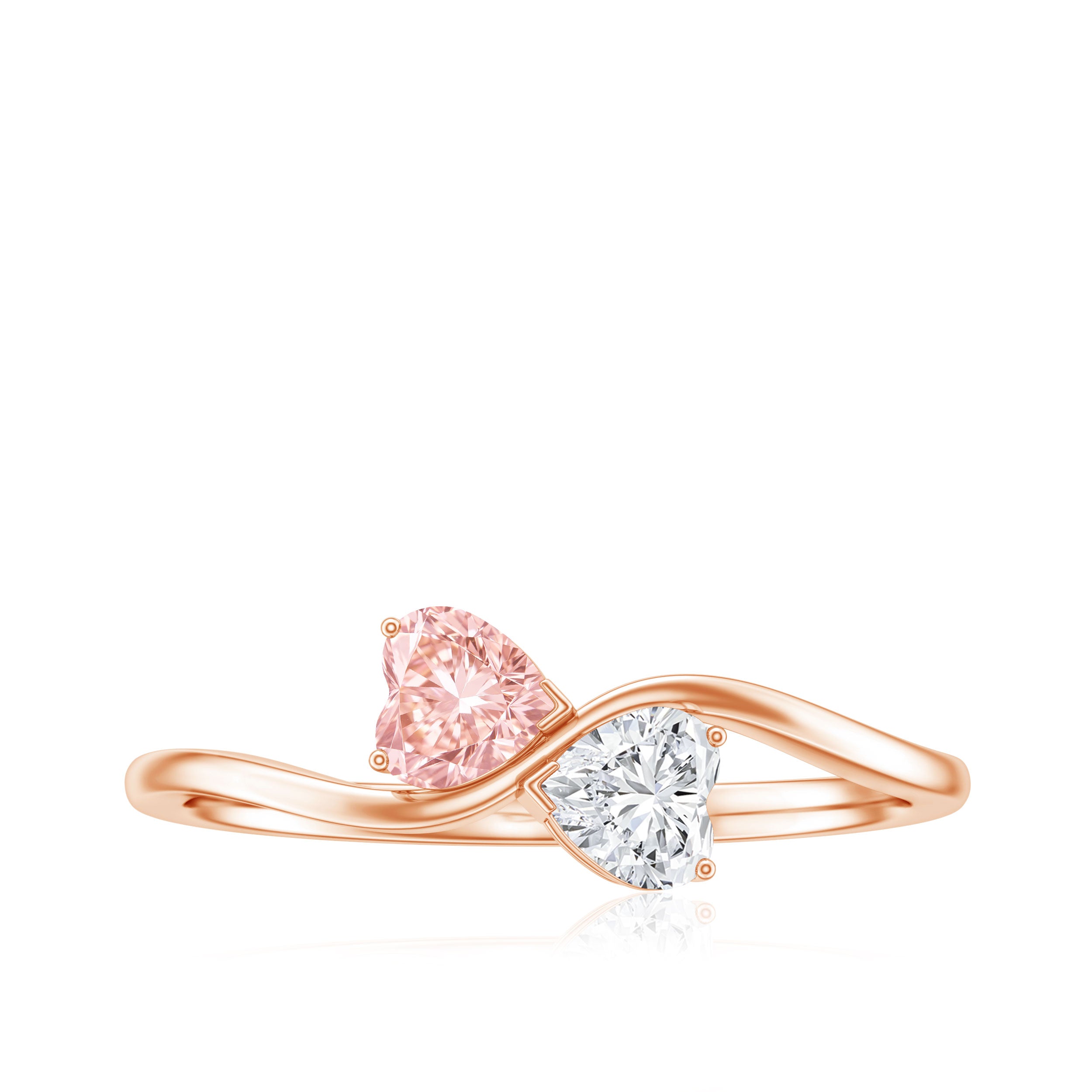 Lab Grown Pink and White Diamond Double Heart Promise Ring IGI Certified E-VS1 - Rosec Jewels