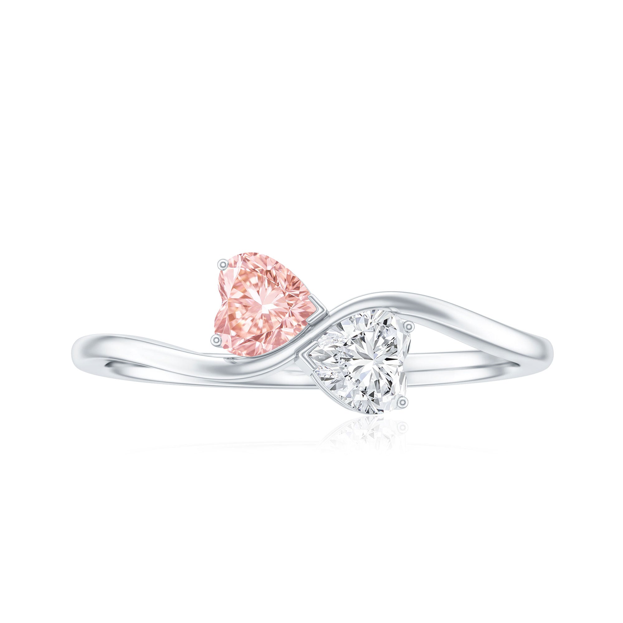 Lab Grown Pink and White Diamond Double Heart Promise Ring IGI Certified E-VS1 - Rosec Jewels