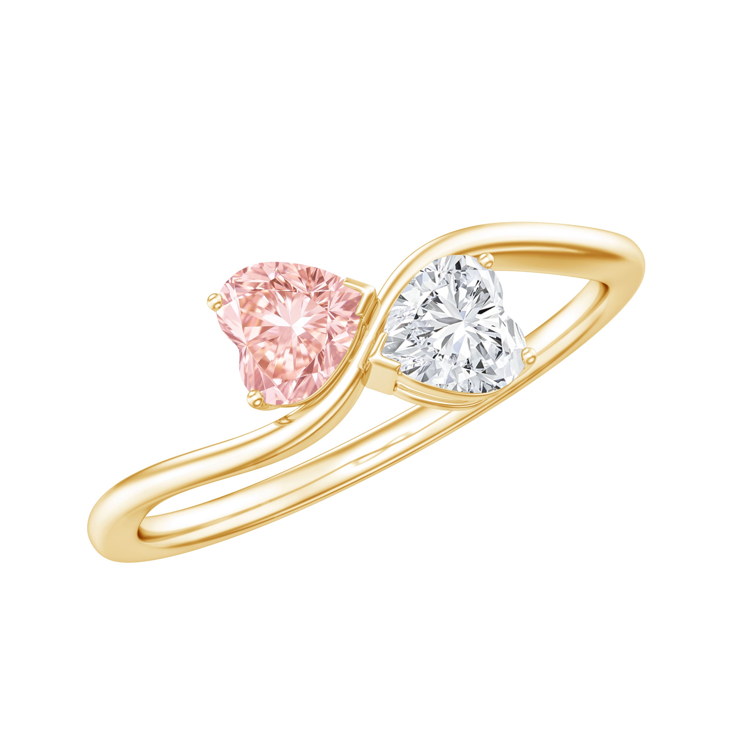 Lab Grown Pink and White Diamond Double Heart Promise Ring IGI Certified Fancy Pink - VS1 - Rosec Jewels