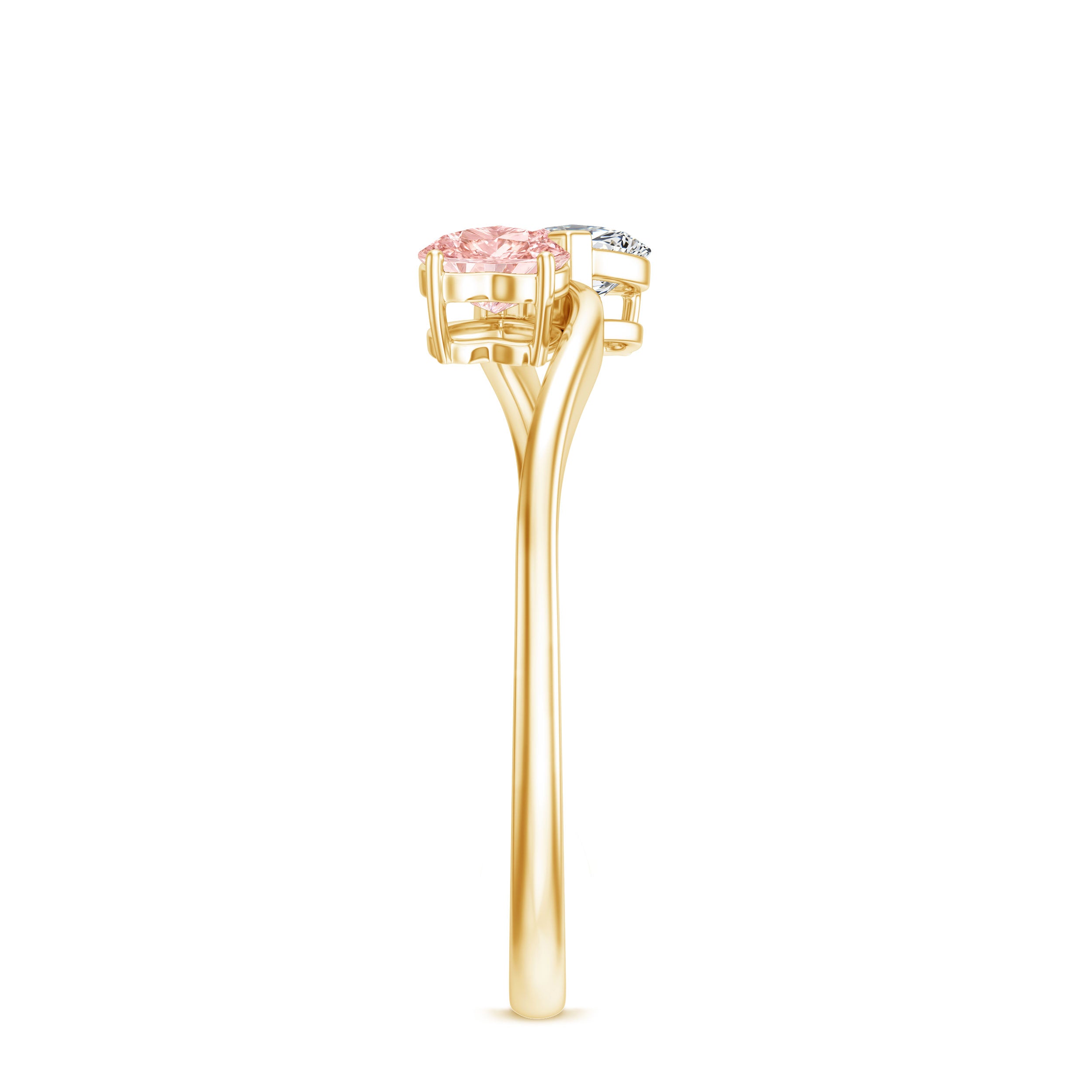 Lab Grown Pink and White Diamond Double Heart Promise Ring IGI Certified E-VS1 - Rosec Jewels