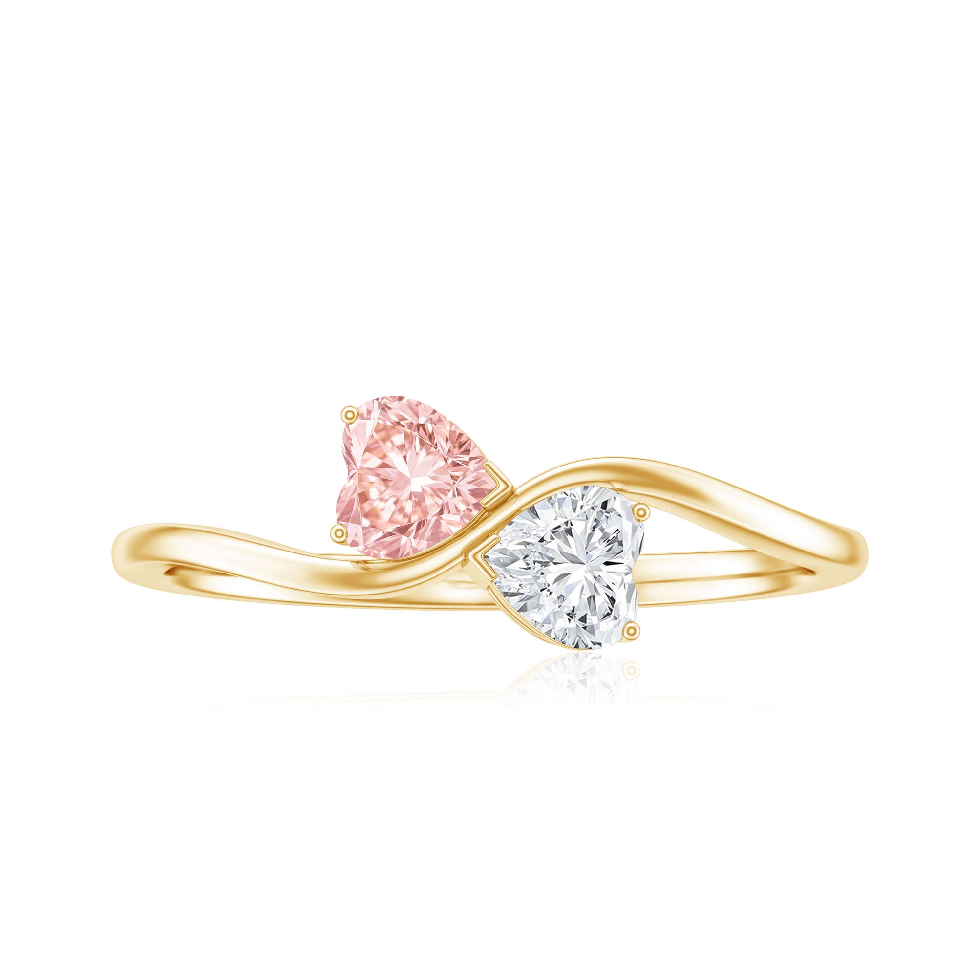 Lab Grown Pink and White Diamond Double Heart Promise Ring IGI Certified Fancy Pink - VS1 - Rosec Jewels