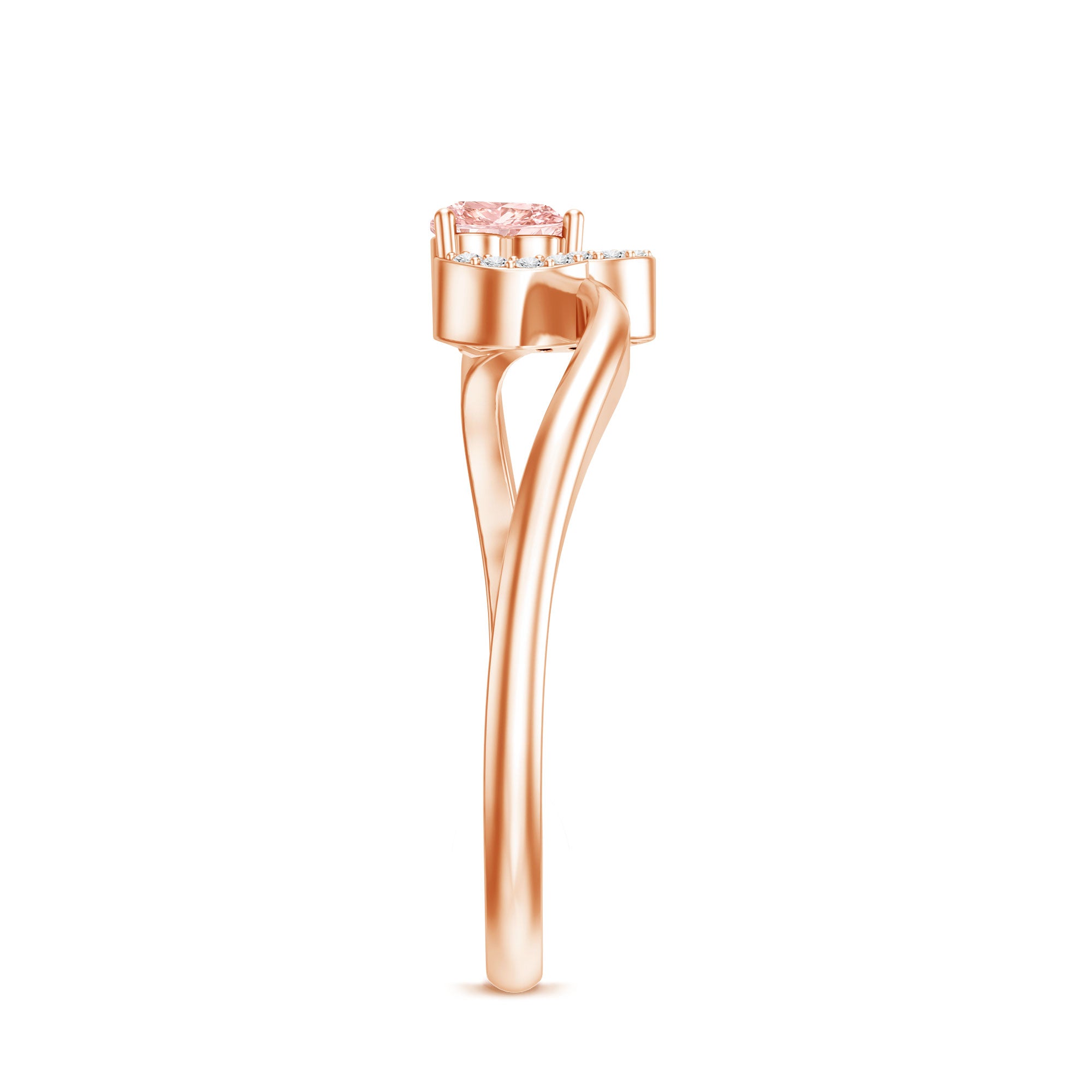 IGI Certified Lab Grown Pink Diamond Heart Promise Ring with Twisted Band E-VS1 - Rosec Jewels
