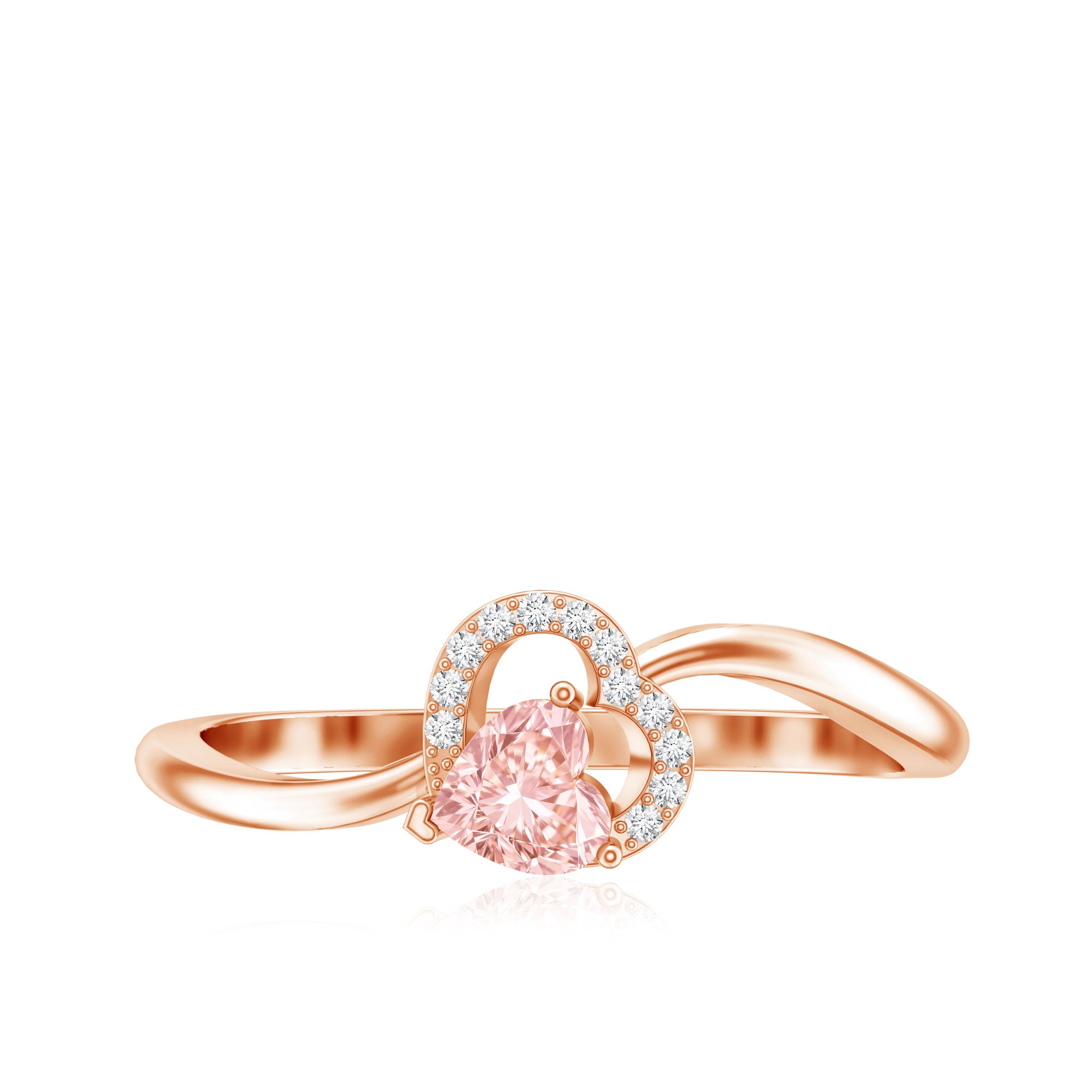 IGI Certified Lab Grown Pink Diamond Heart Promise Ring with Twisted Band Fancy Pink - VS1 - Rosec Jewels