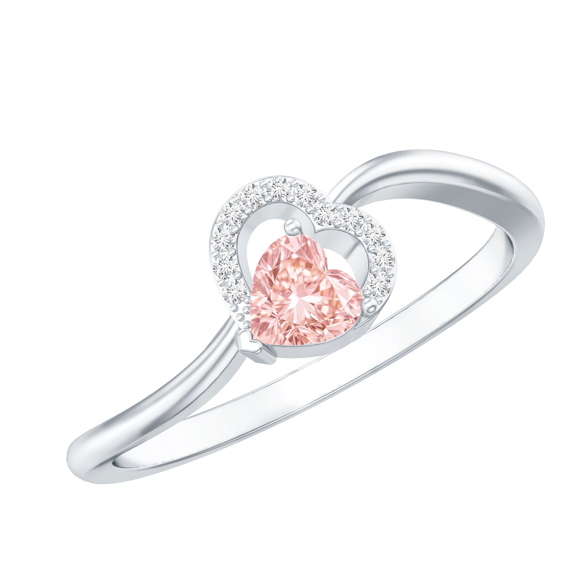 IGI Certified Lab Grown Pink Diamond Heart Promise Ring with Twisted Band E-VS1 - Rosec Jewels