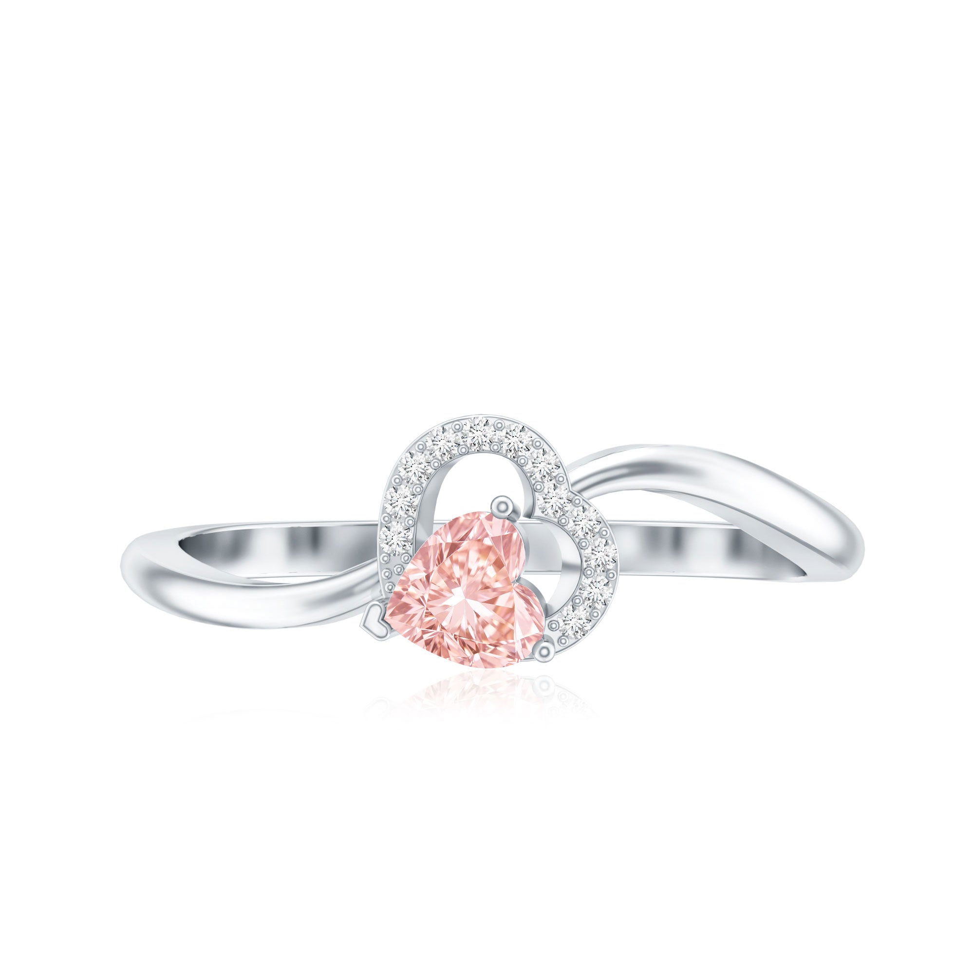 IGI Certified Lab Grown Pink Diamond Heart Promise Ring with Twisted Band Fancy Pink - VS1 - Rosec Jewels