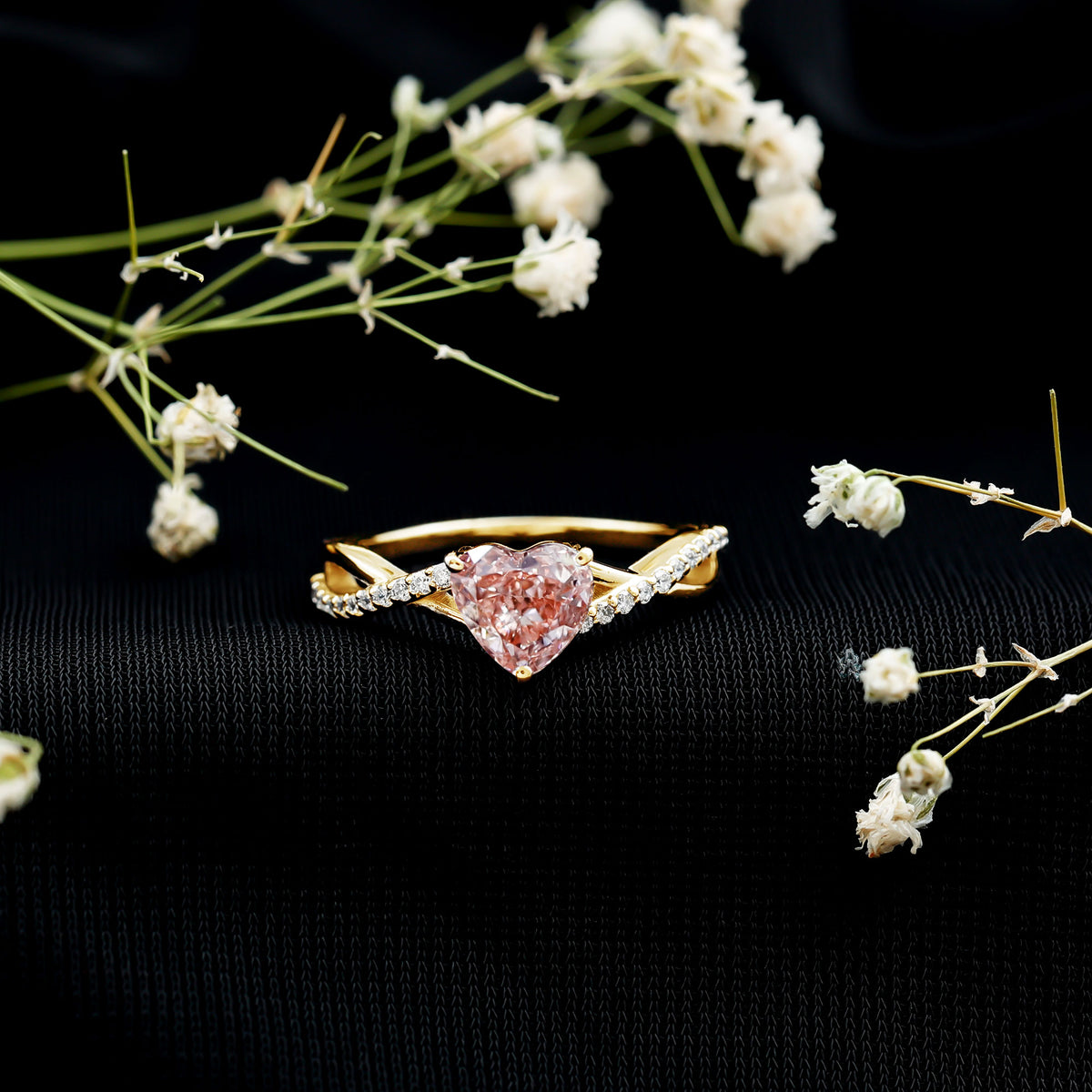 IGI Certified 1 CT Heart Shaped Lab Grown Pink Diamond Infinity Engagement Ring Fancy Pink - VS1 - Rosec Jewels