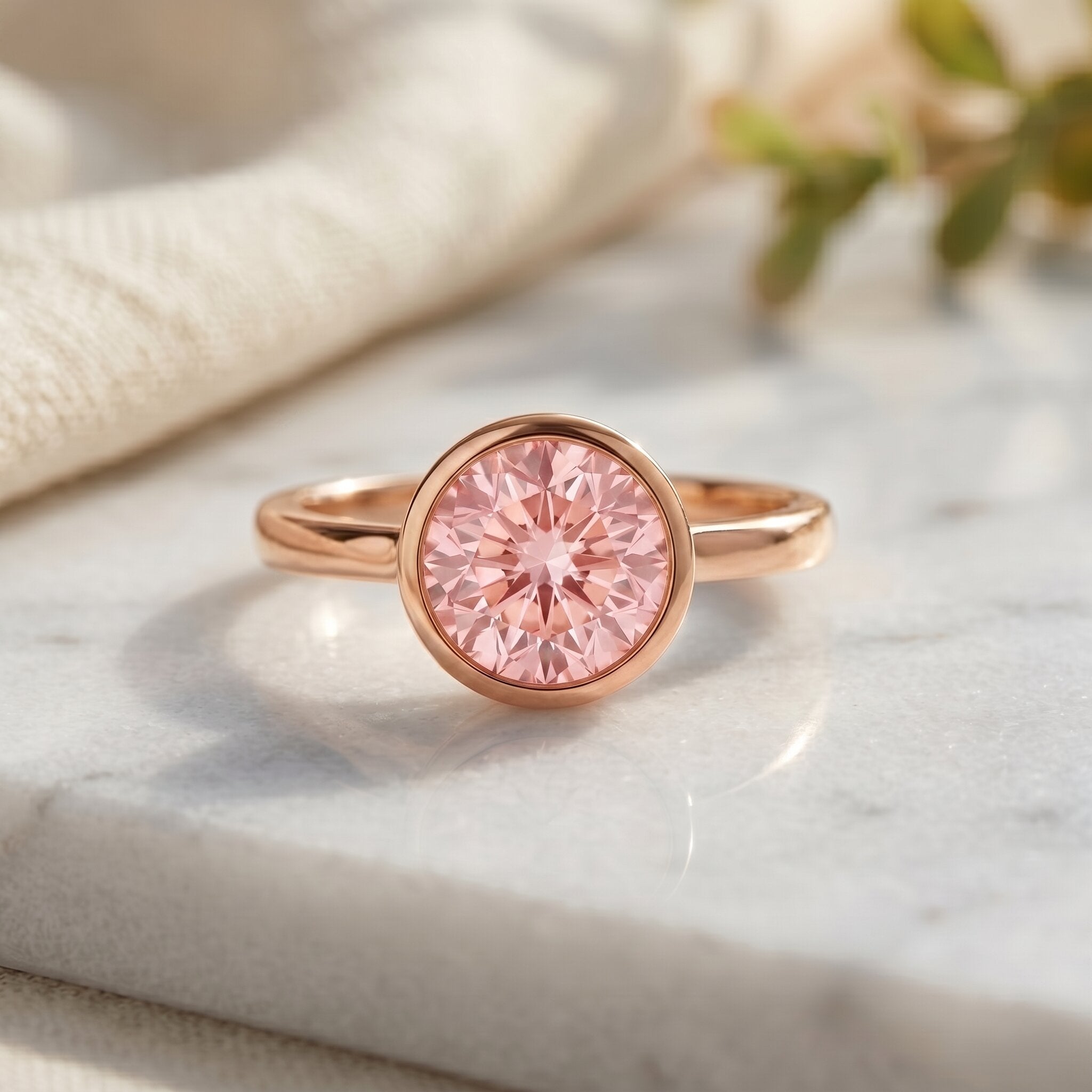 1 CT Lab Grown Pink Diamond Bezel Set Engagement Ring with IGI Certificate Fancy Pink - VS1 - Rosec Jewels