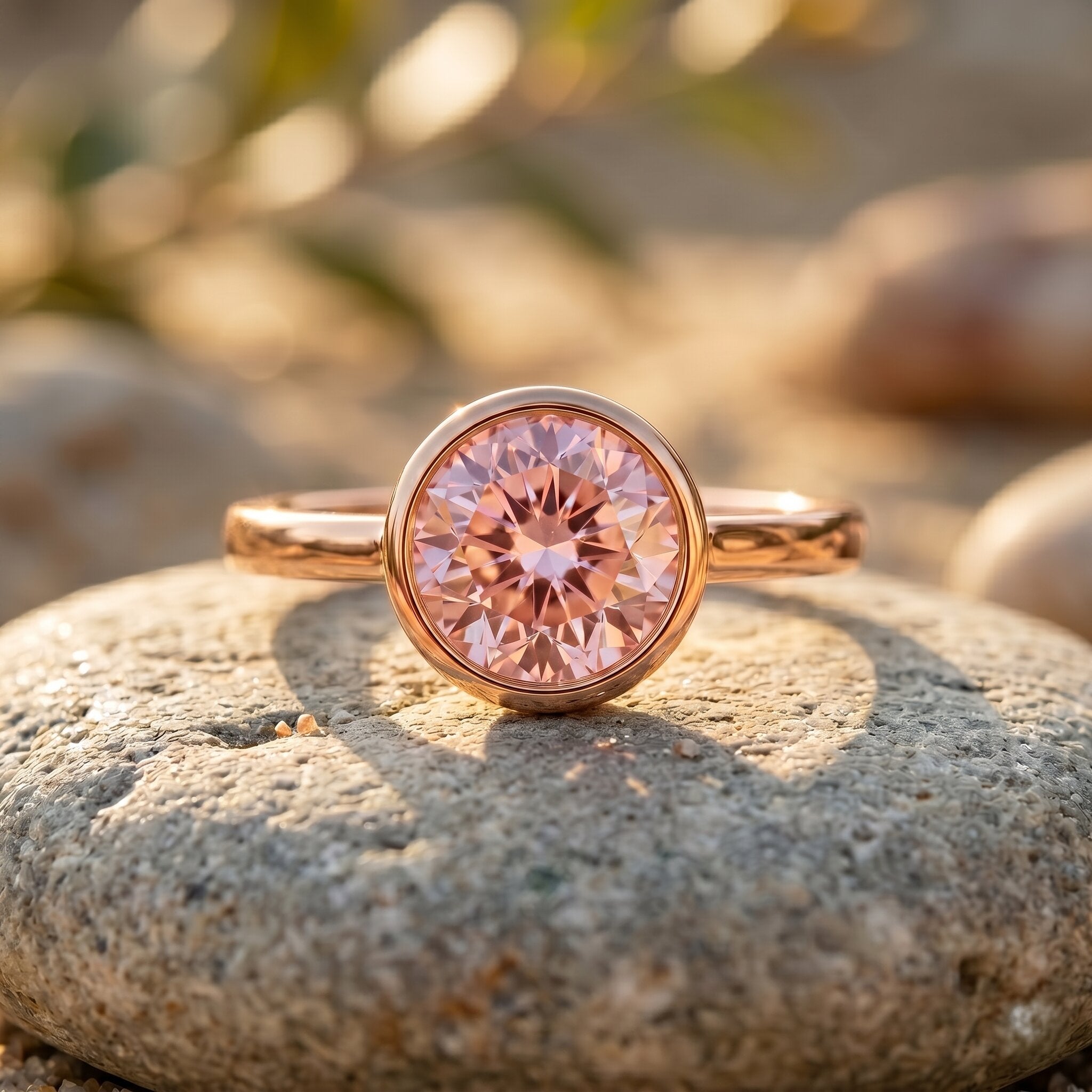 1 CT Lab Grown Pink Diamond Bezel Set Engagement Ring with IGI Certificate VVS - Rosec Jewels