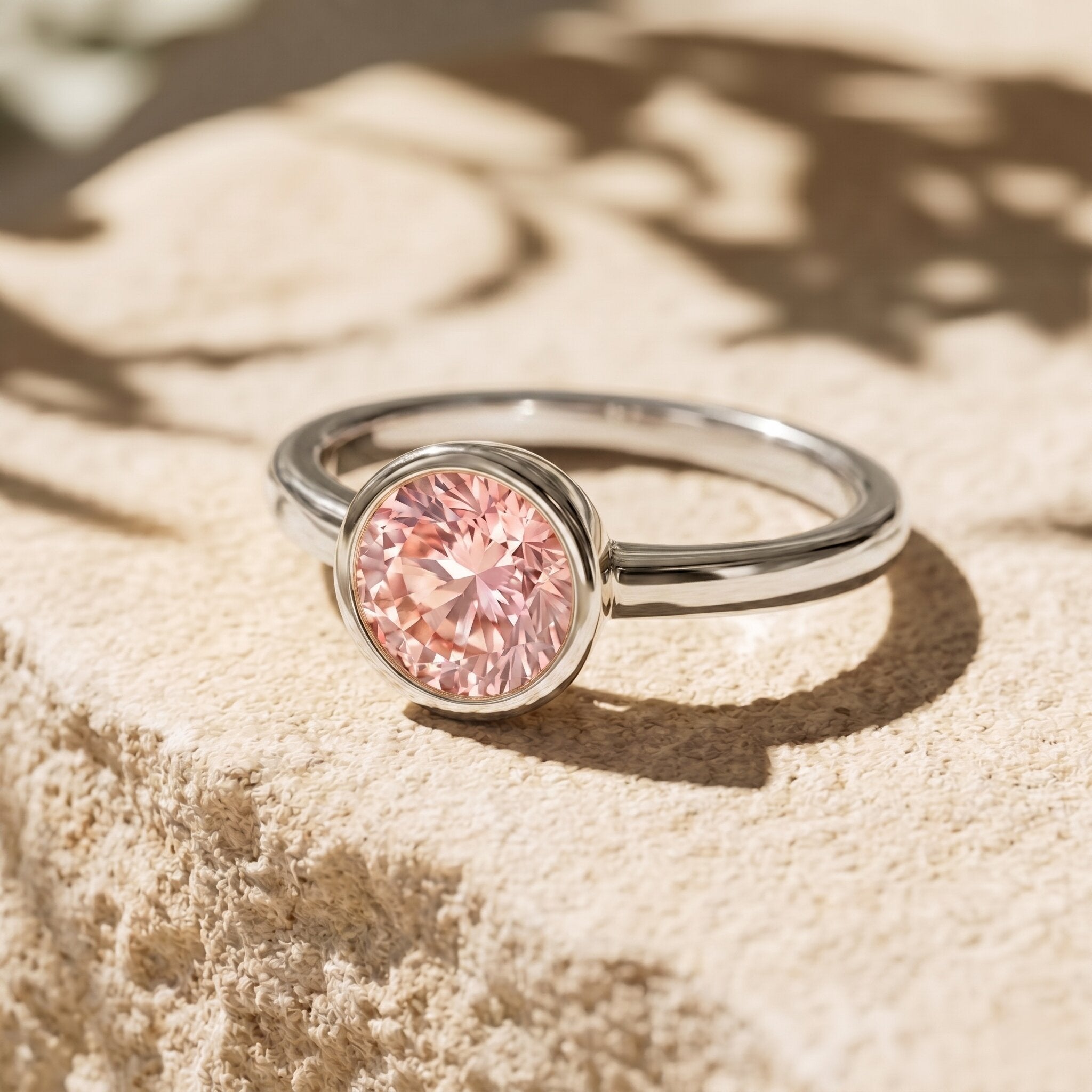 1 CT Lab Grown Pink Diamond Bezel Set Engagement Ring with IGI Certificate VVS - Rosec Jewels