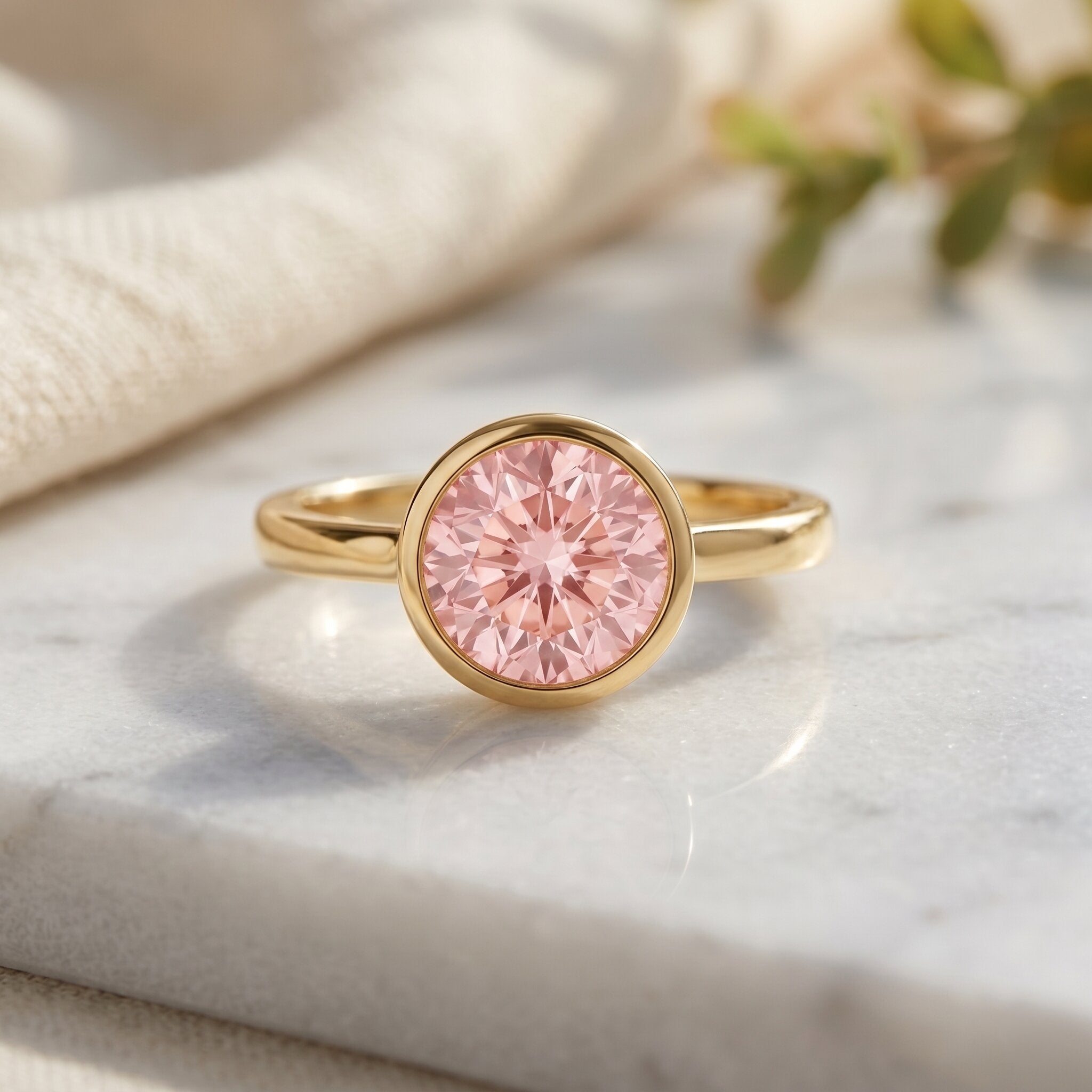 1 CT Lab Grown Pink Diamond Bezel Set Engagement Ring with IGI Certificate Fancy Pink - VS1 - Rosec Jewels