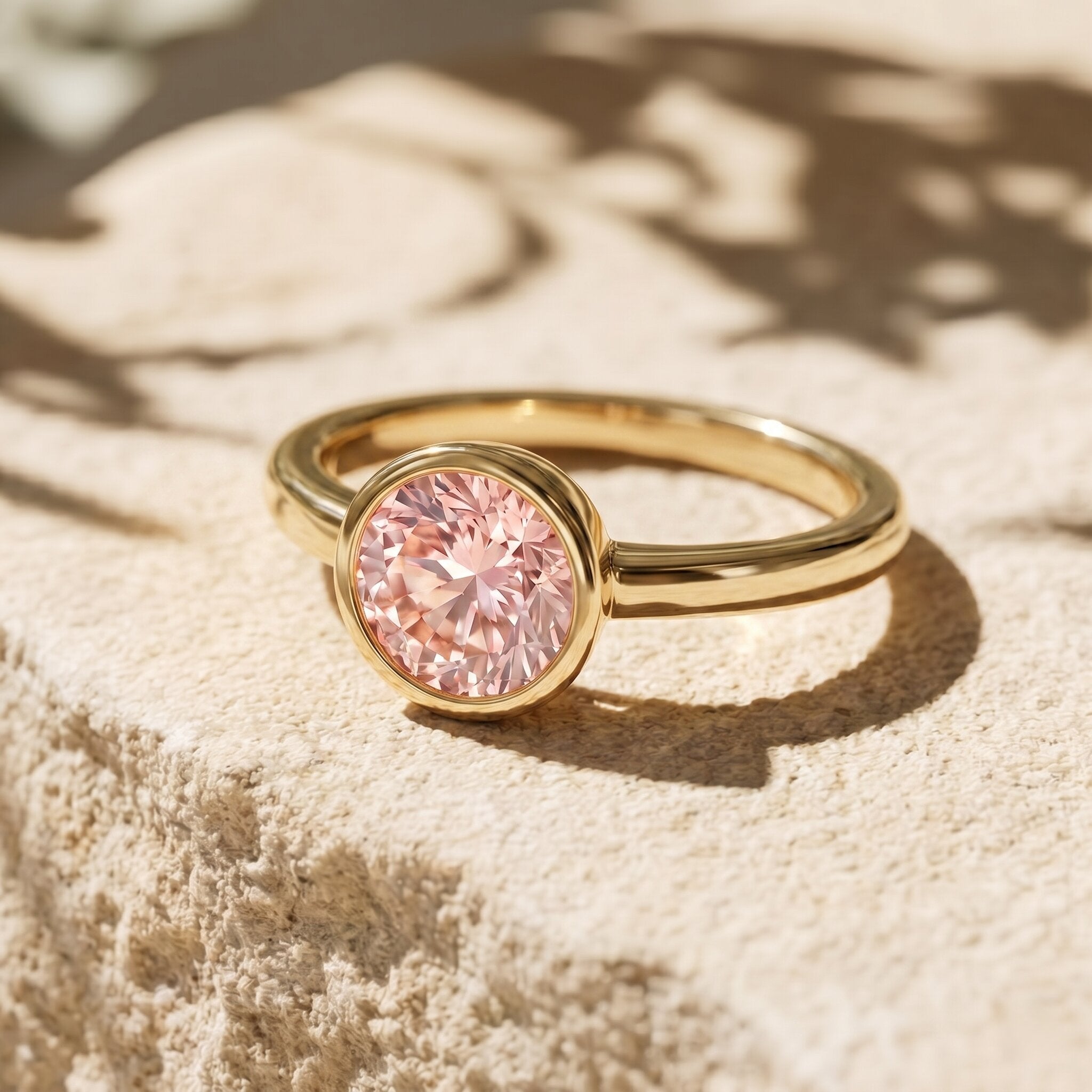 1 CT Lab Grown Pink Diamond Bezel Set Engagement Ring with IGI Certificate VVS - Rosec Jewels