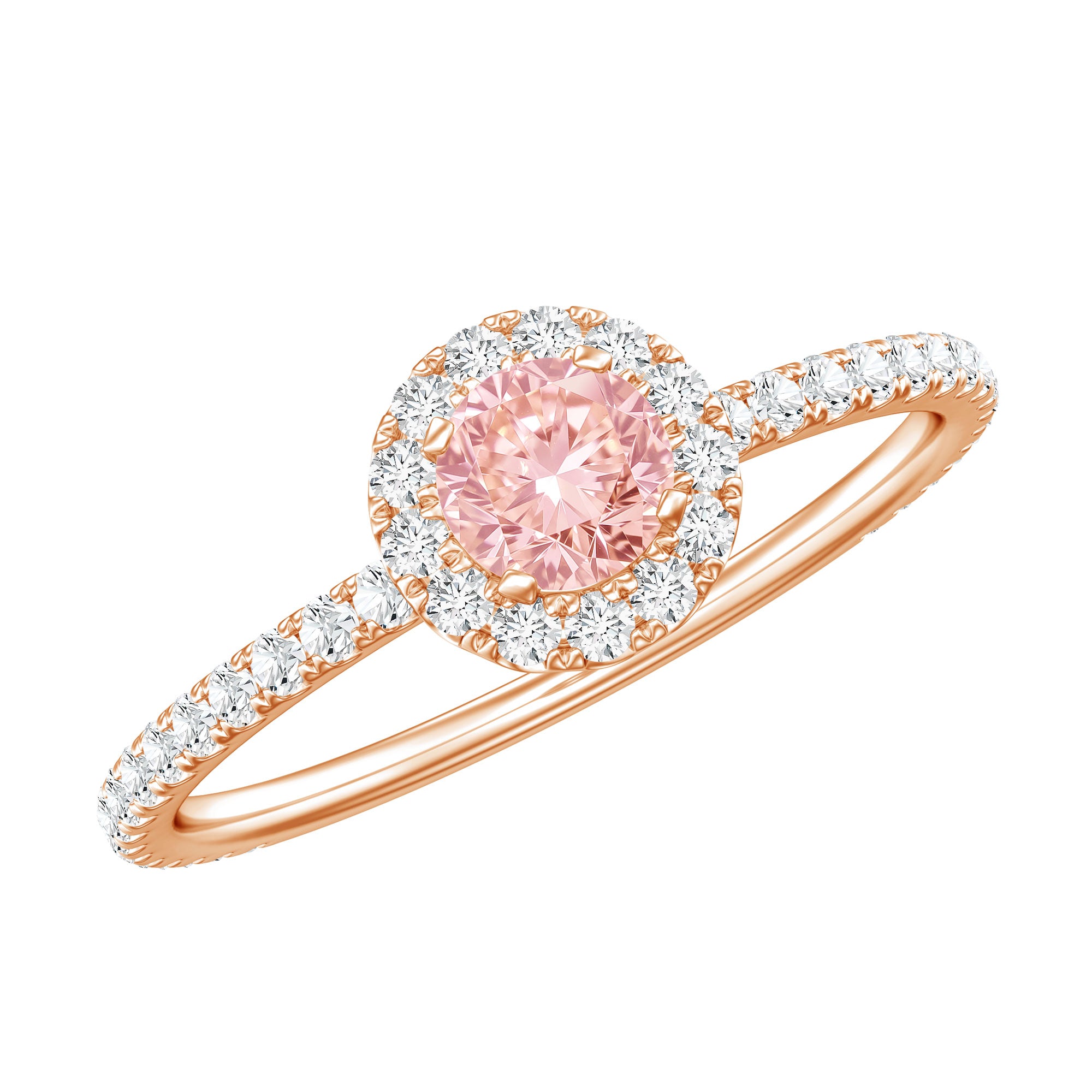 Rosec Jewels-Lab Grown Pink White Diamond Halo Engagement Ring with Certificate