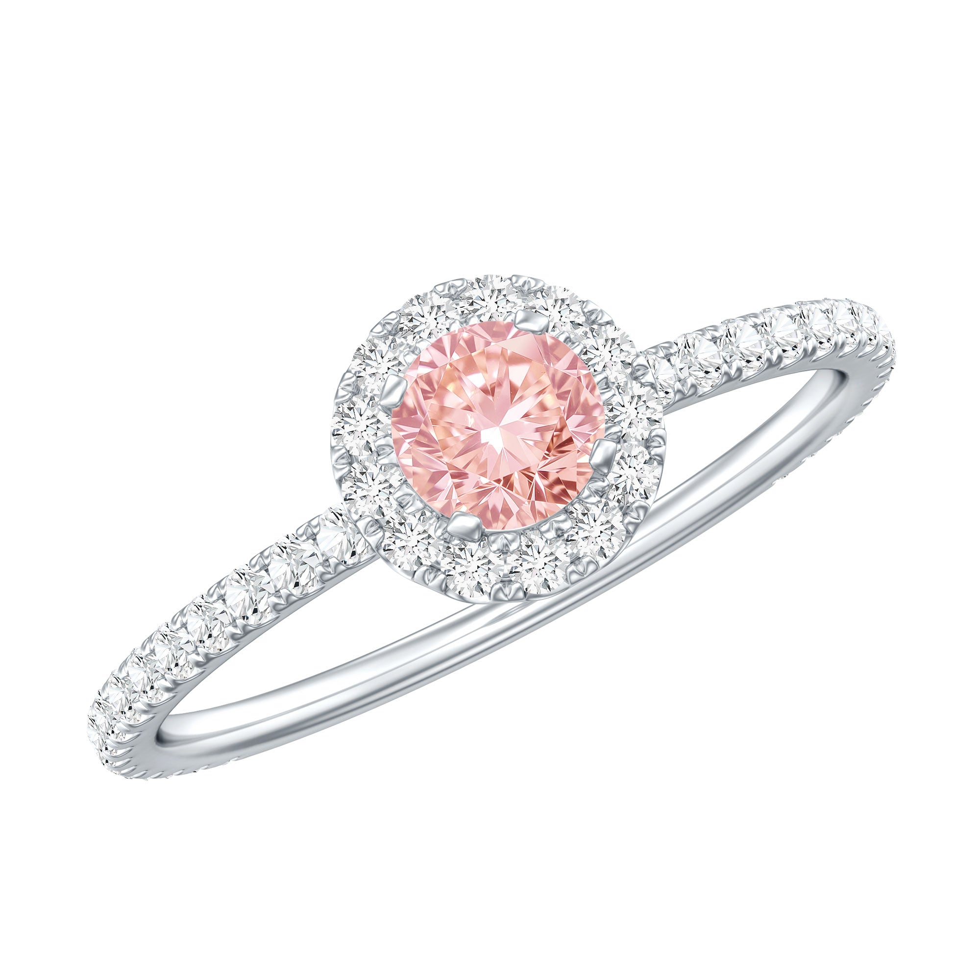 Lab Grown Pink White Diamond Halo Engagement Ring with IGI Certificate Fancy Pink - VS1 - Rosec Jewels