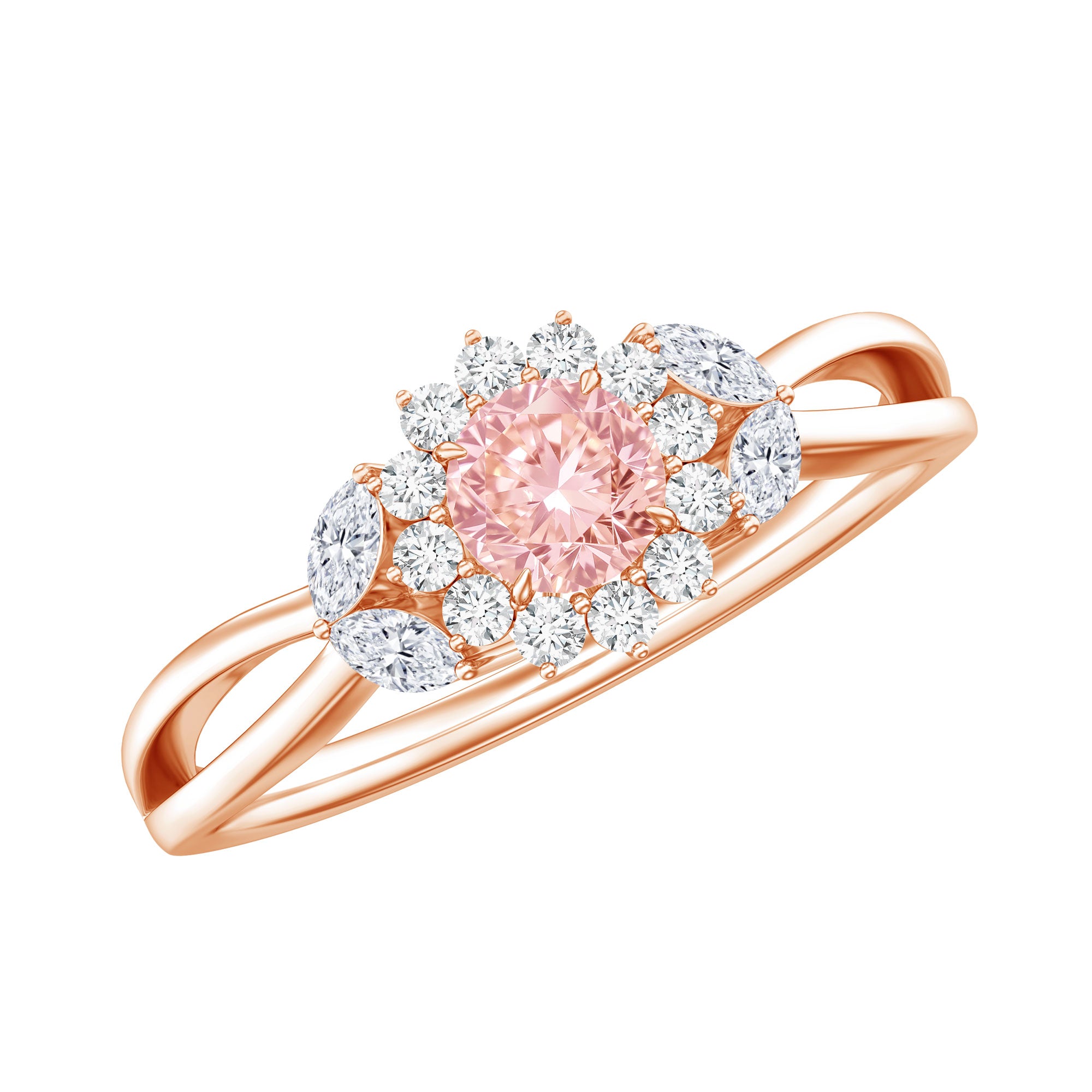 Lab Grown Pink and White Diamond Flower Engagement Ring IGI Certified Fancy Pink - VS1 - Rosec Jewels