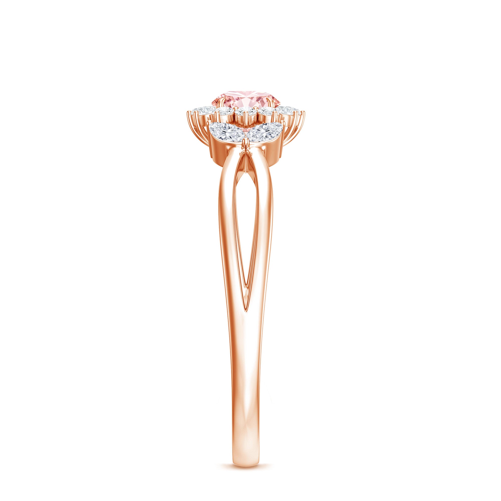 Lab Grown Pink and White Diamond Flower Engagement Ring IGI Certified Fancy Pink - VS1 - Rosec Jewels