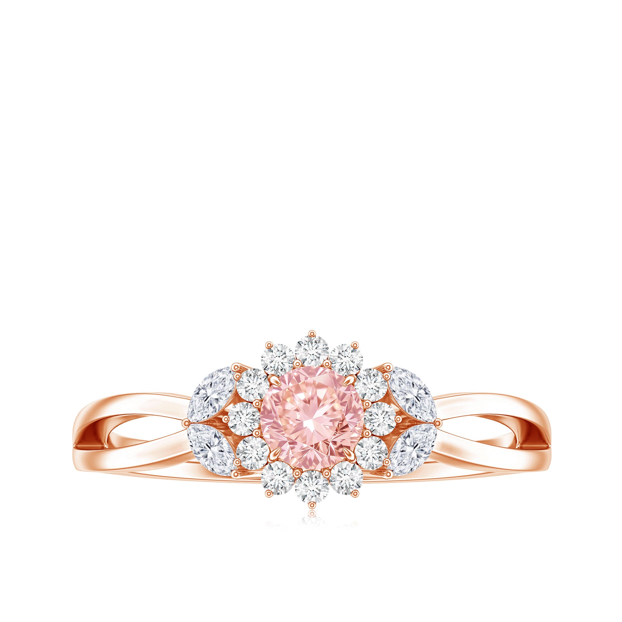 Lab Grown Pink and White Diamond Flower Engagement Ring IGI Certified Fancy Pink - VS1 - Rosec Jewels