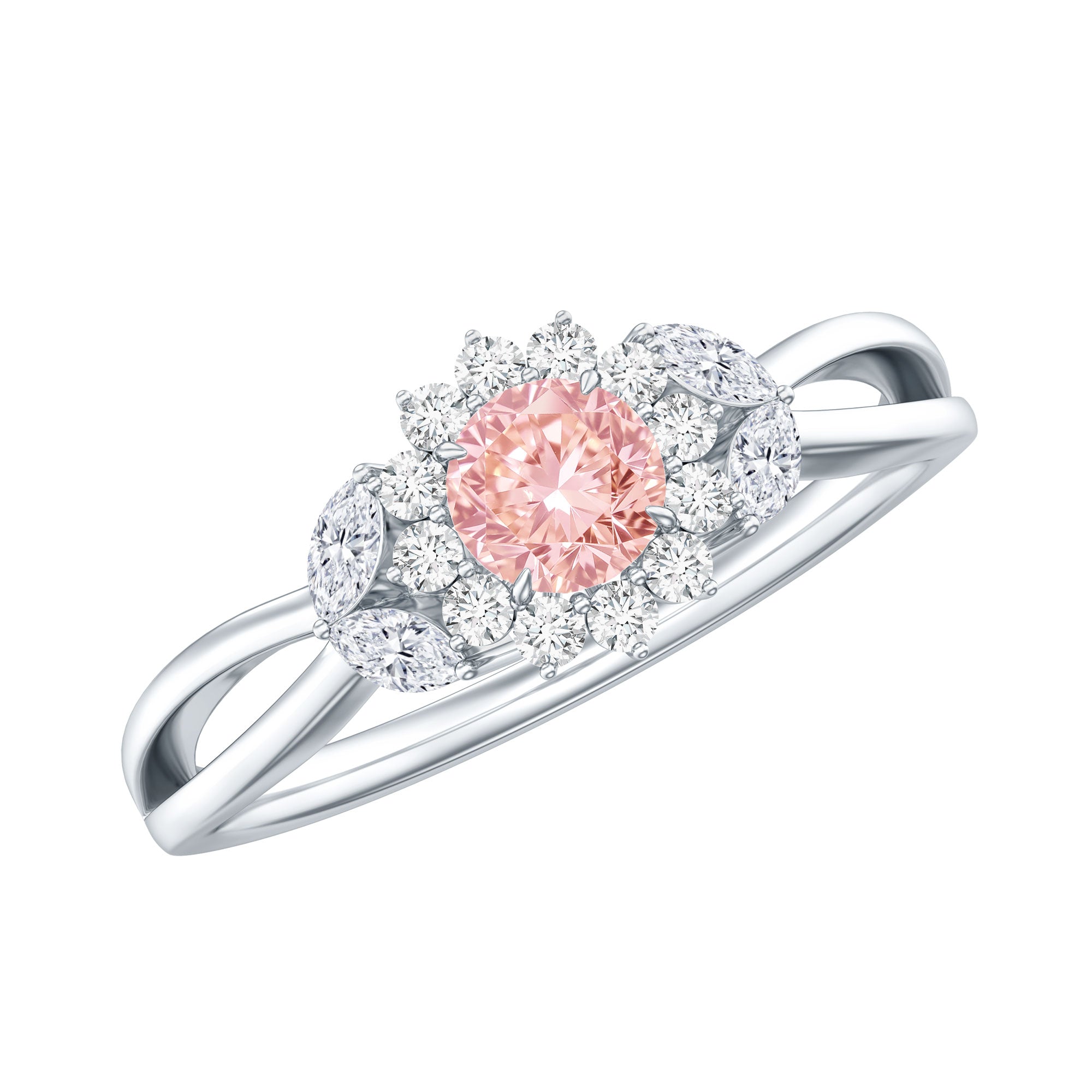 Lab Grown Pink and White Diamond Flower Engagement Ring IGI Certified Fancy Pink - VS1 - Rosec Jewels