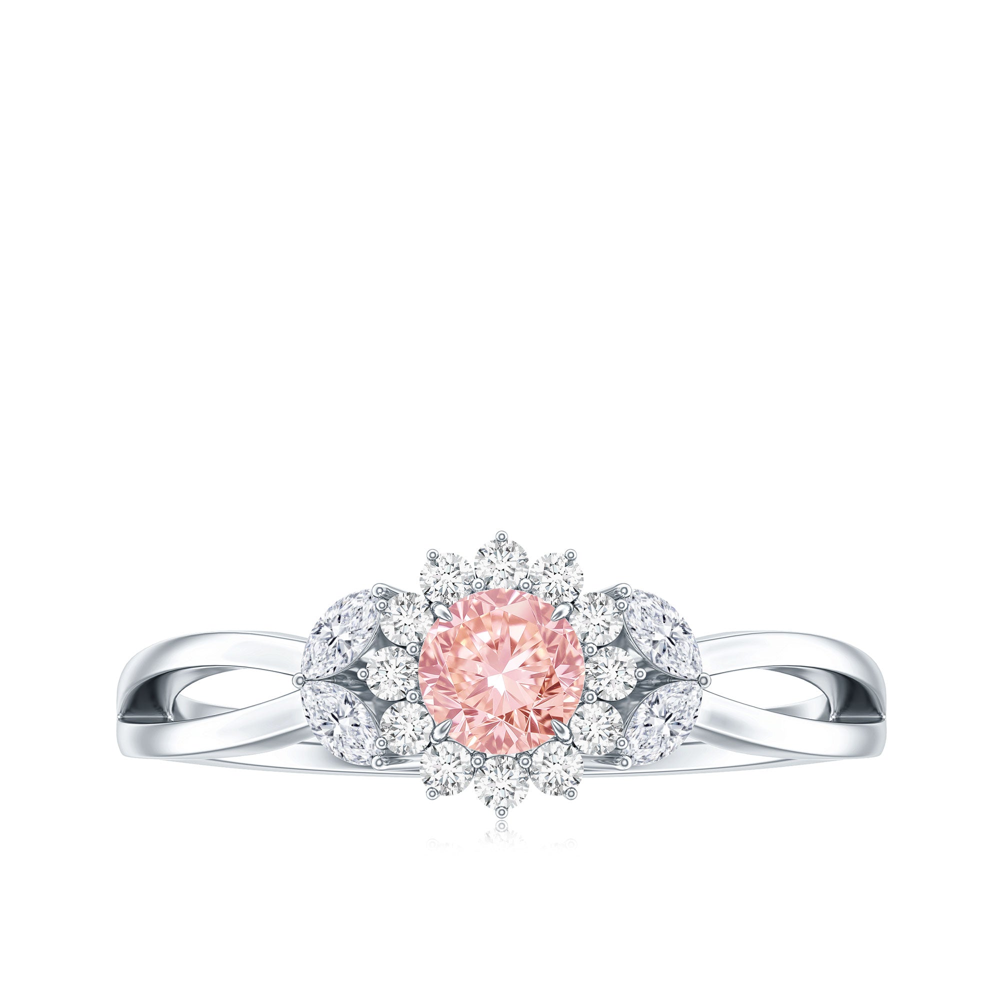 Lab Grown Pink and White Diamond Flower Engagement Ring IGI Certified Fancy Pink - VS1 - Rosec Jewels