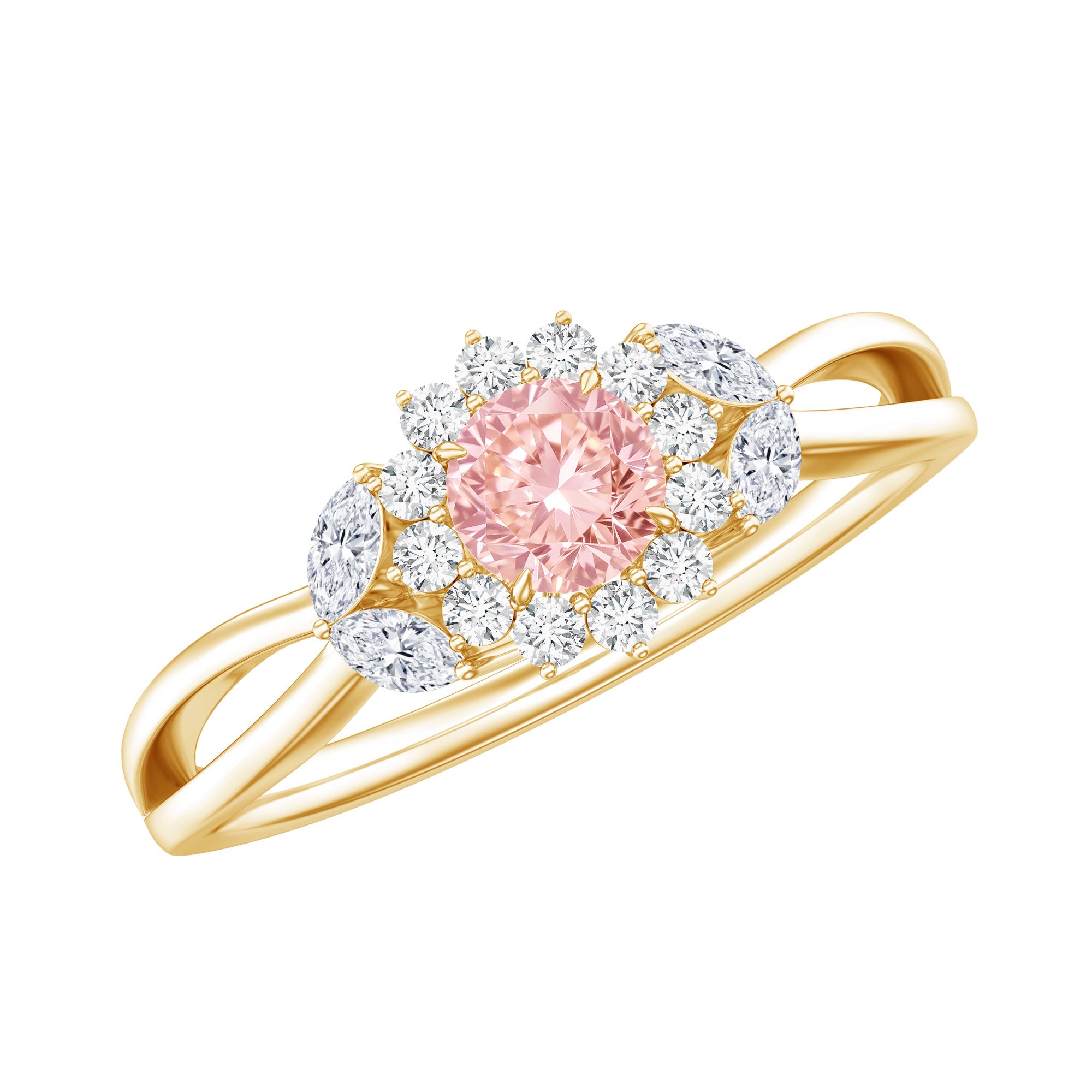 Lab Grown Pink and White Diamond Flower Engagement Ring IGI Certified Fancy Pink - VS1 - Rosec Jewels
