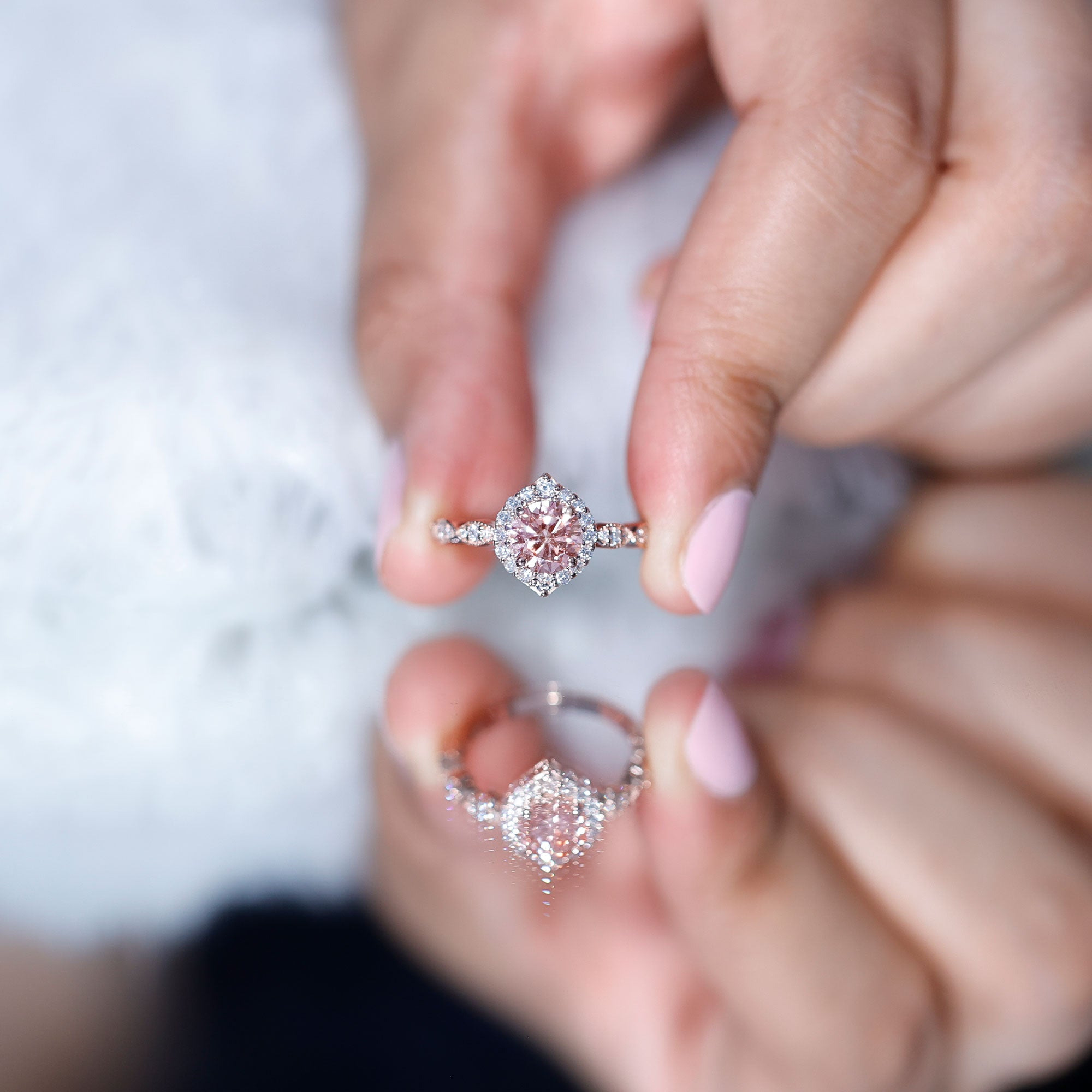 IGI Certified Lab Grown Pink White Diamond Designer Engagement Ring Fancy Pink - VS1 - Rosec Jewels