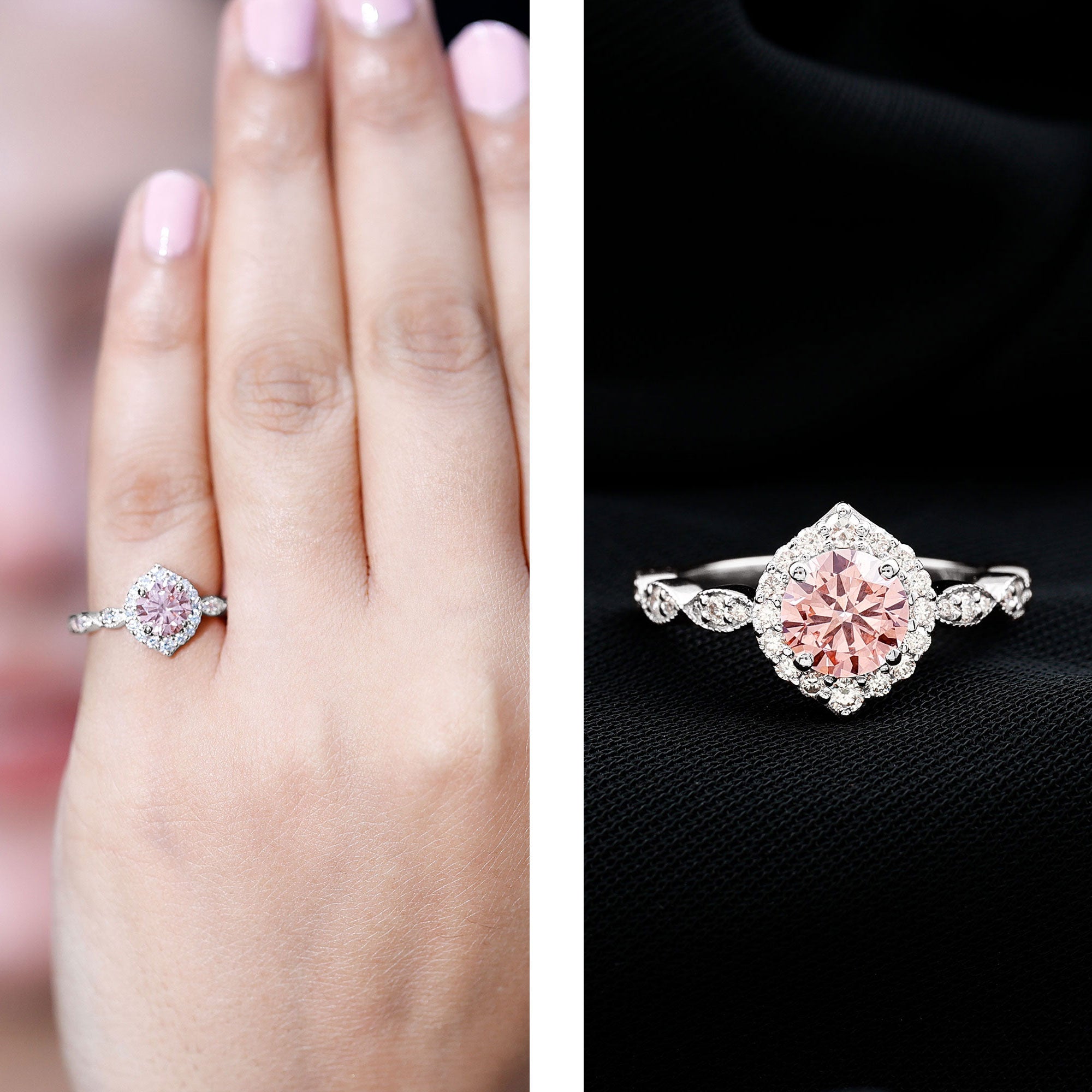 IGI Certified Lab Grown Pink White Diamond Designer Engagement Ring Fancy Pink - VS1 - Rosec Jewels