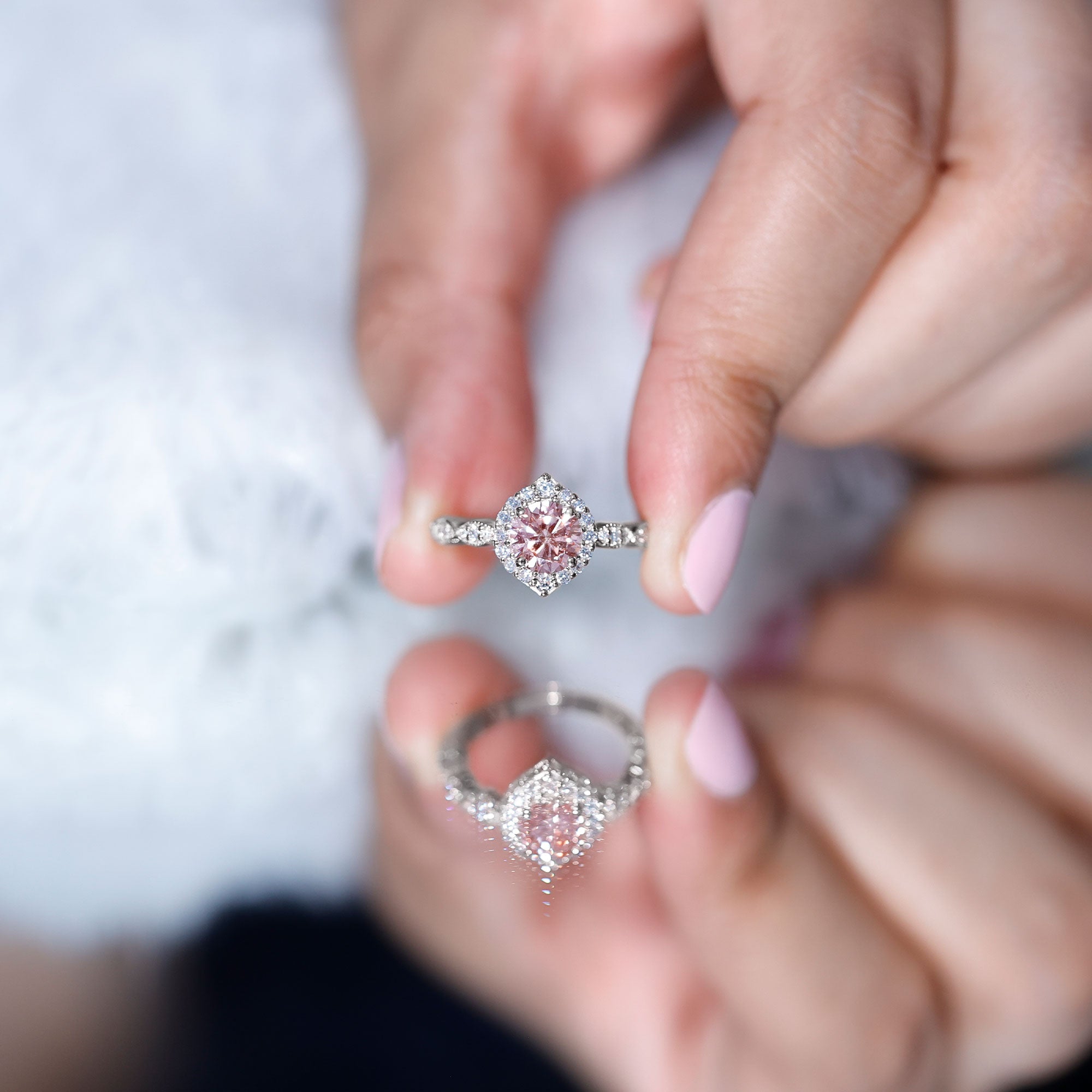 IGI Certified Lab Grown Pink White Diamond Designer Engagement Ring Fancy Pink - VS1 - Rosec Jewels