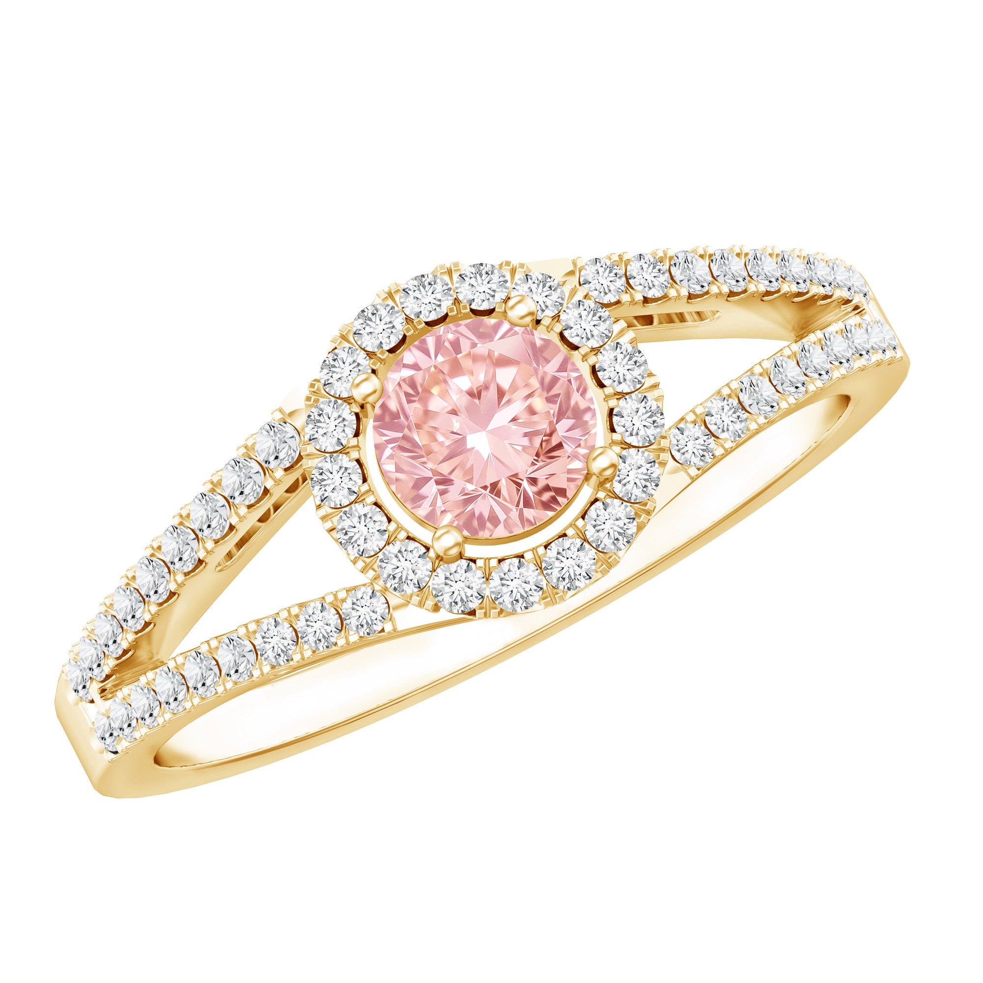 IGI Certified 1 CT Pink Lab Grown Diamond Halo Engagement Ring E-VS1 - Rosec Jewels