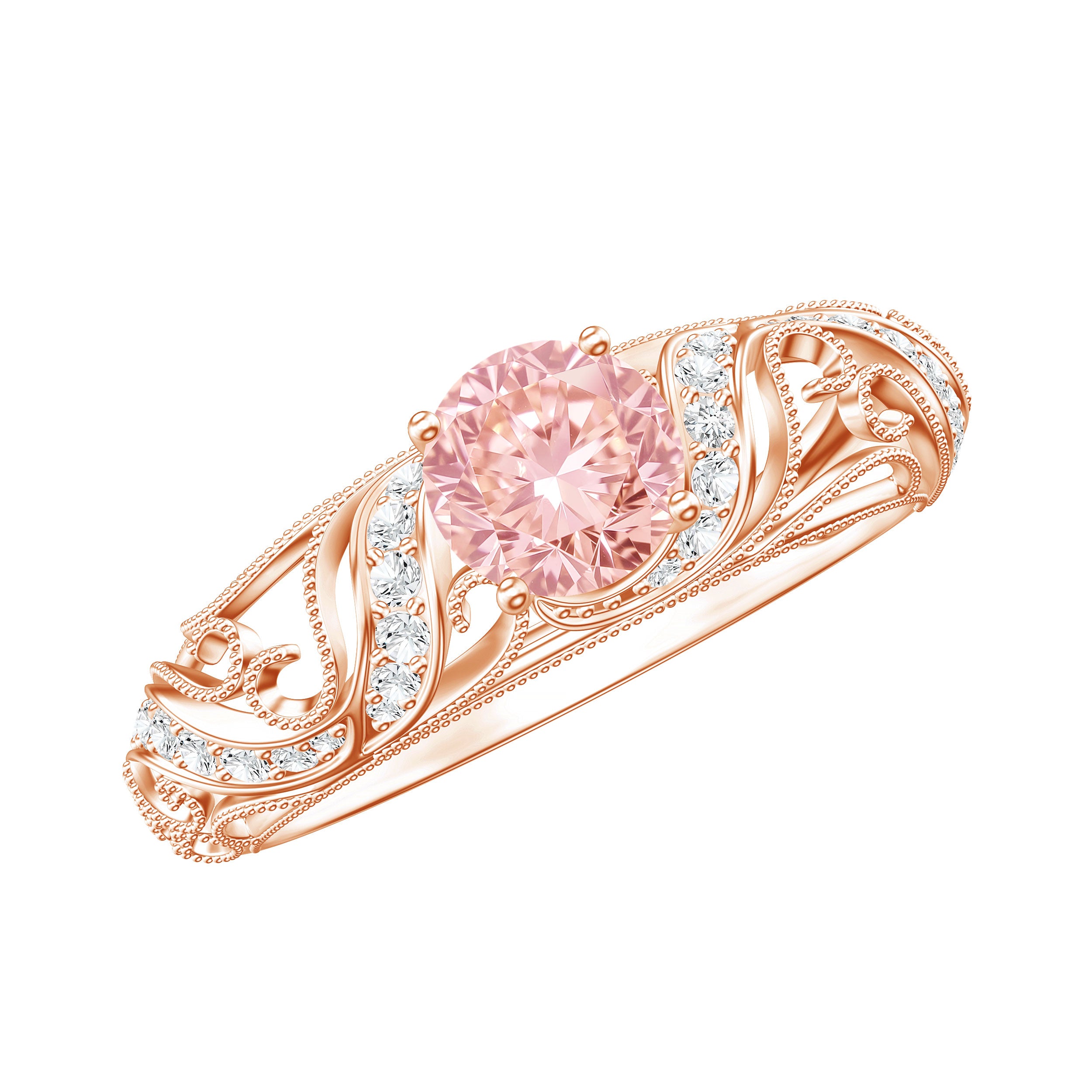 Lab Grown Pink Diamond Vintage Inspired Engagement Ring IGI Certified E-VS1 - Rosec Jewels