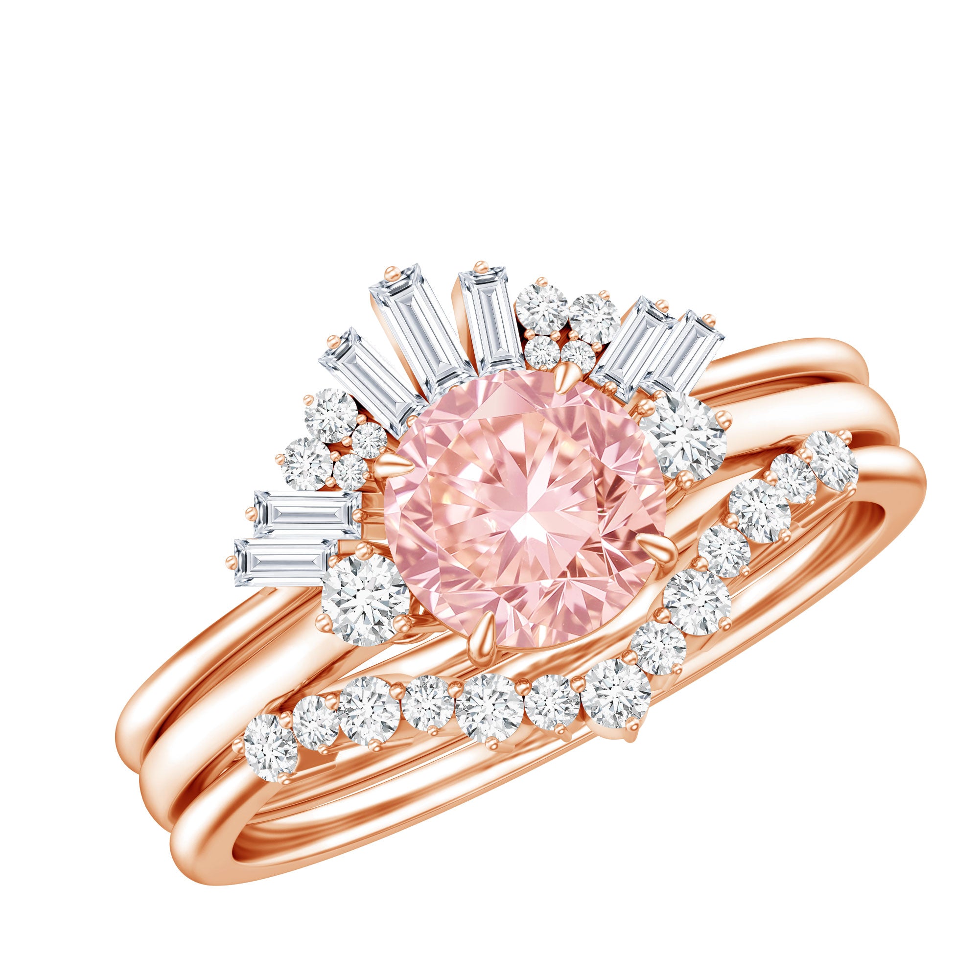 IGI Certified Lab Grown Pink White Diamond Trio Wedding Ring Set Fancy Pink - VS1 - Rosec Jewels