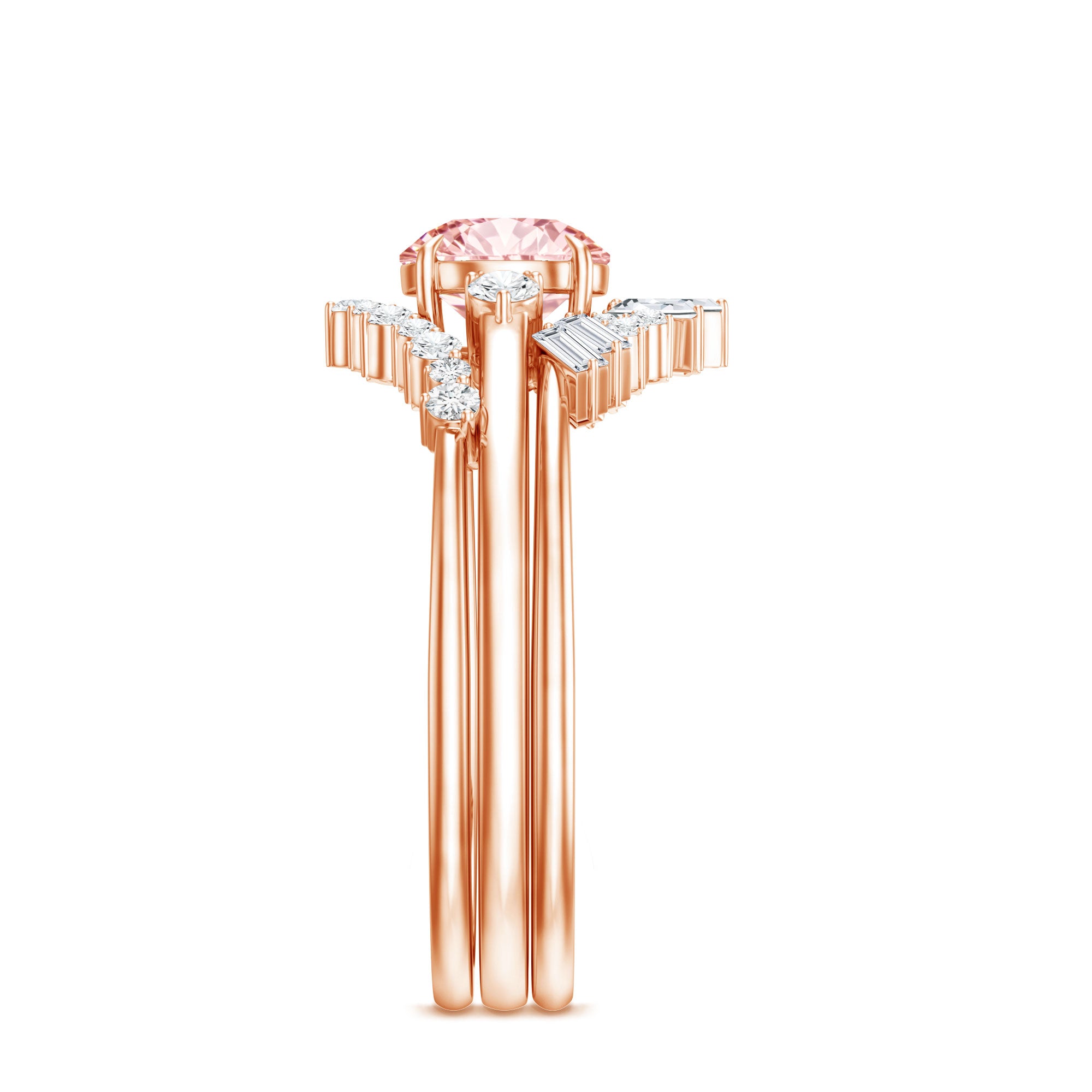 IGI Certified Lab Grown Pink White Diamond Trio Wedding Ring Set Fancy Pink - VS1 - Rosec Jewels