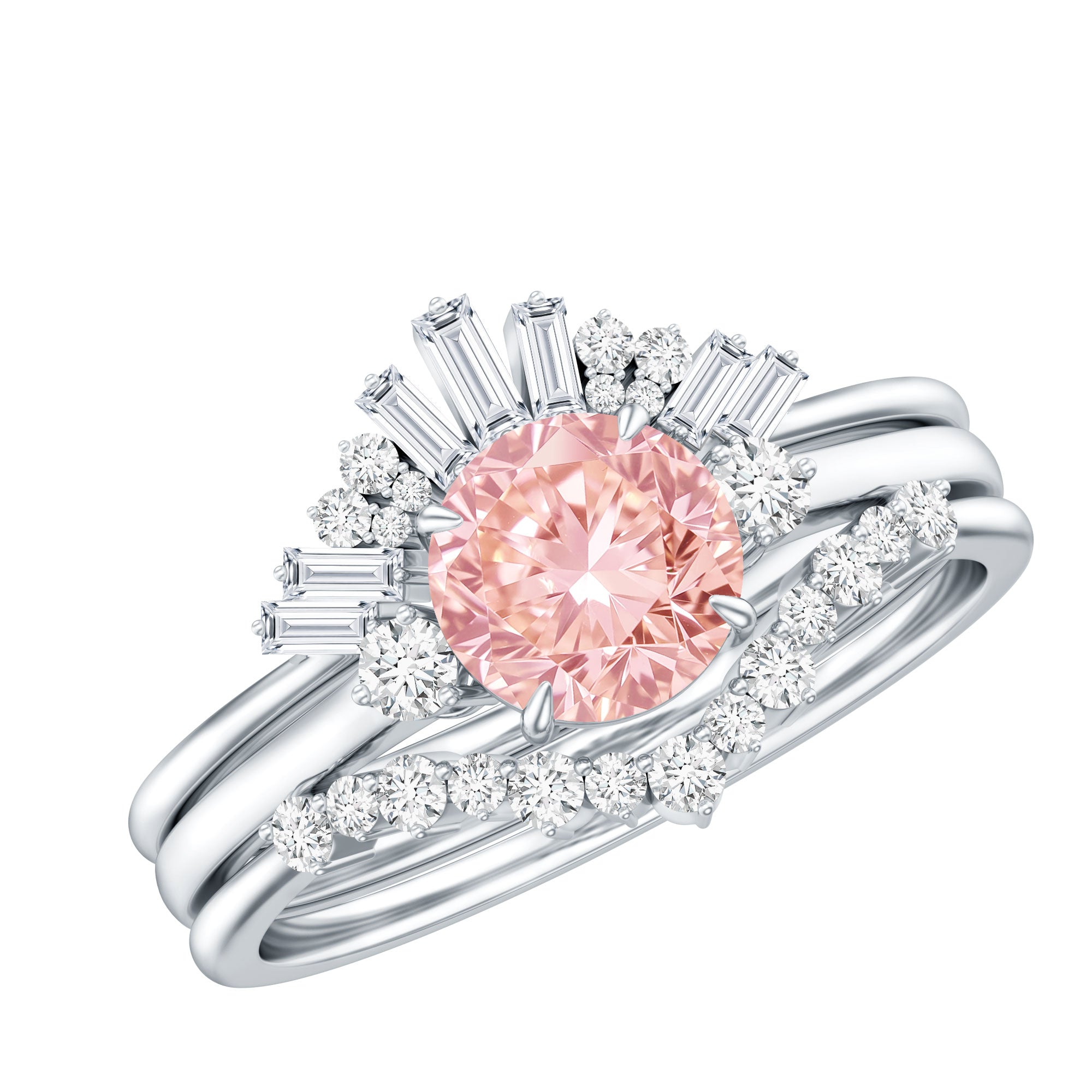Rosec Jewels-Certified Lab Grown Pink White Diamond Trio Wedding Ring Set