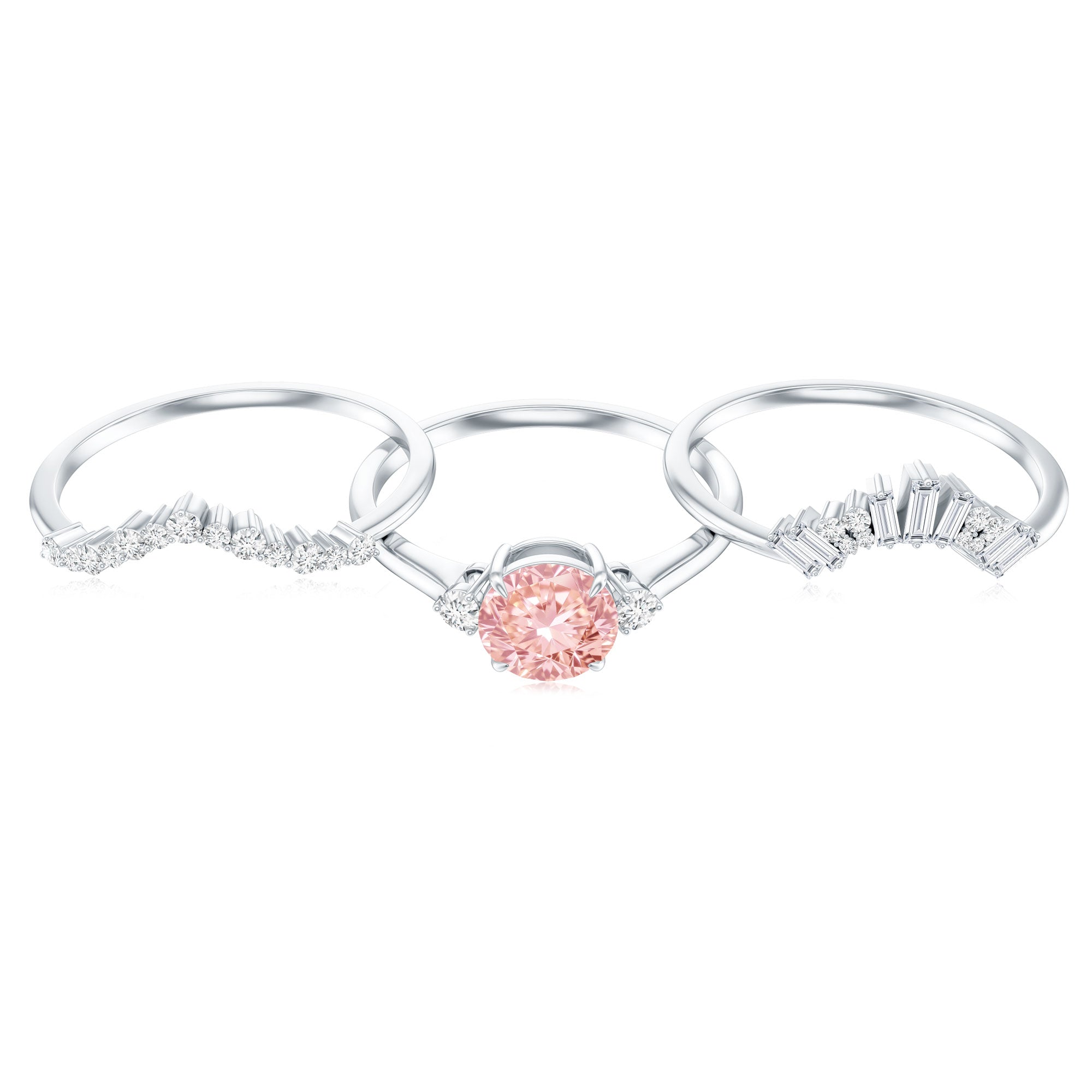 Rosec Jewels-Certified Lab Grown Pink White Diamond Trio Wedding Ring Set