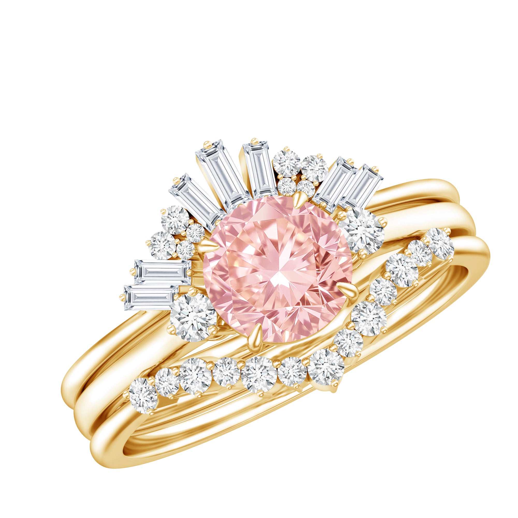 Rosec Jewels-Certified Lab Grown Pink White Diamond Trio Wedding Ring Set