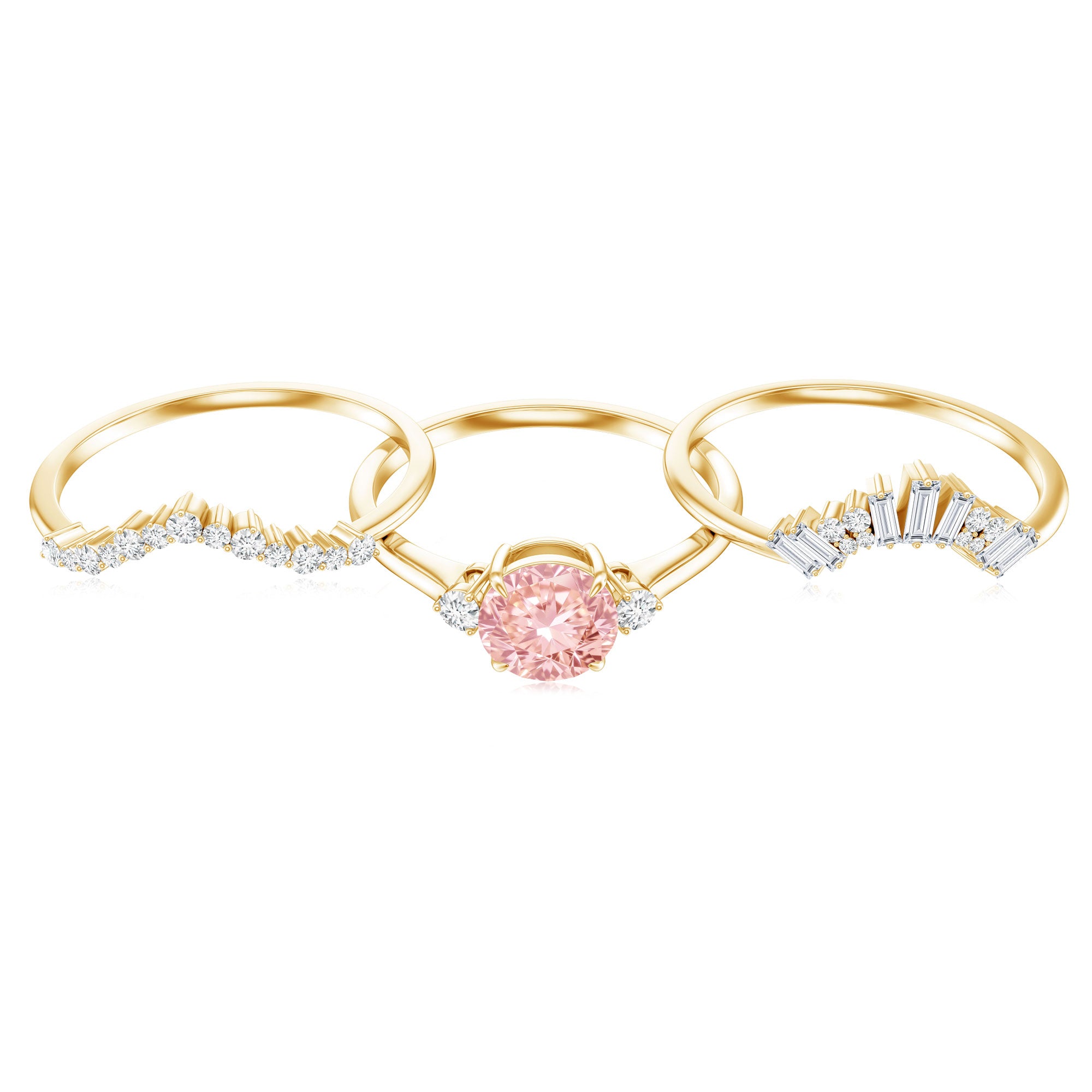 Rosec Jewels-Certified Lab Grown Pink White Diamond Trio Wedding Ring Set